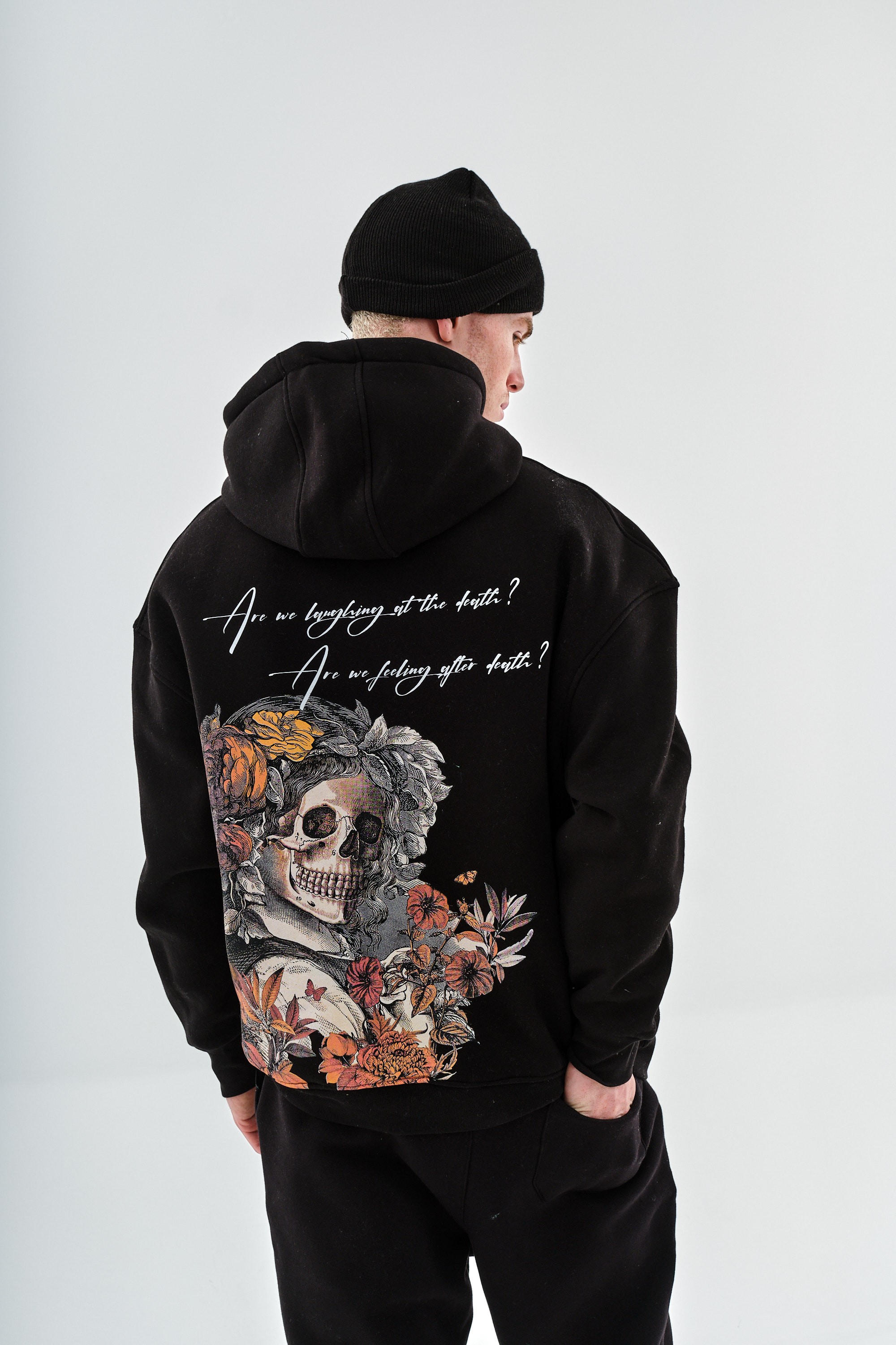 Death Baskılı Sloganlı Kapüşonlu Sweatshirt