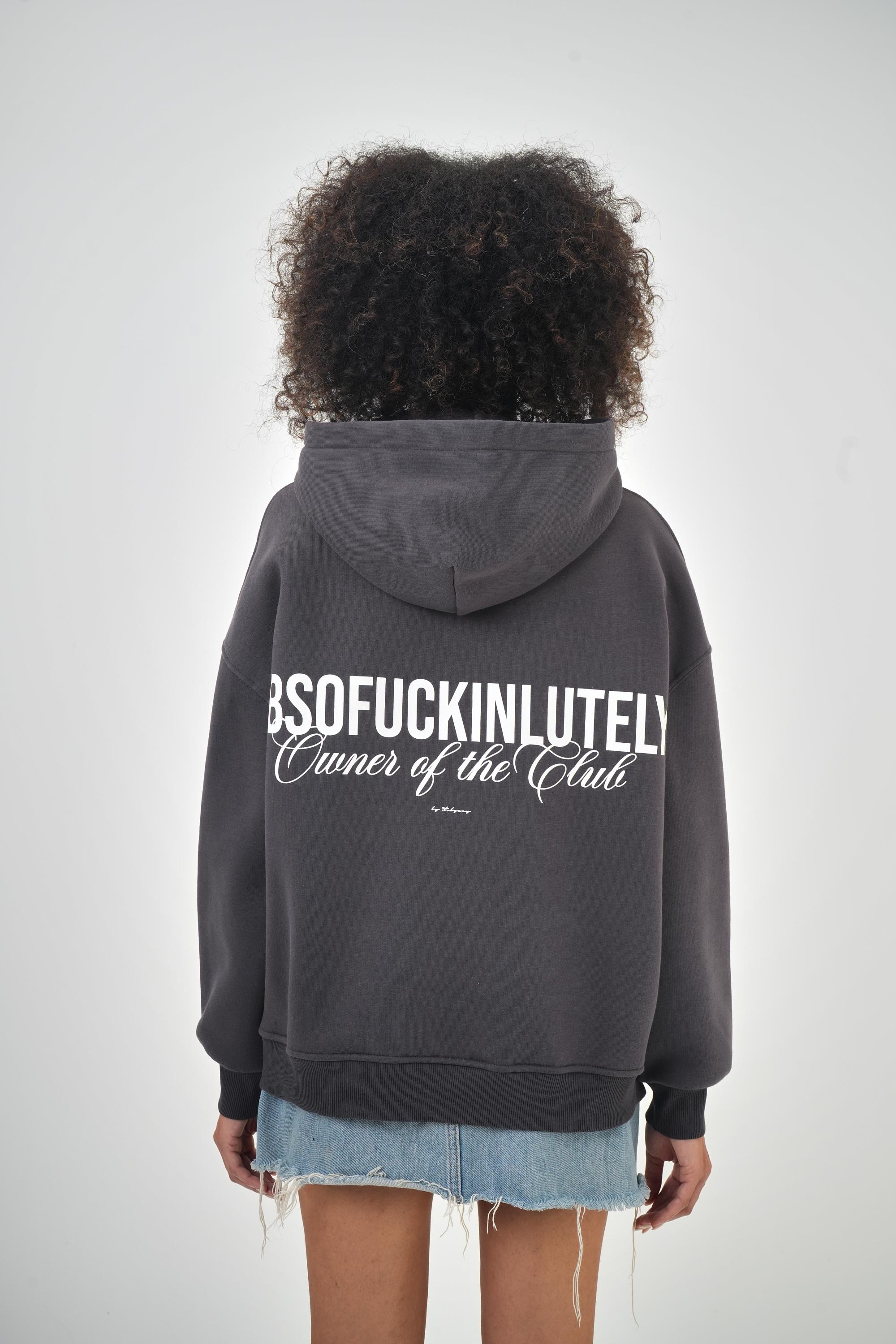 Kadın Oversize Absofuckinlutely Baskılı Kapüşonlu Hoodie  - Füme