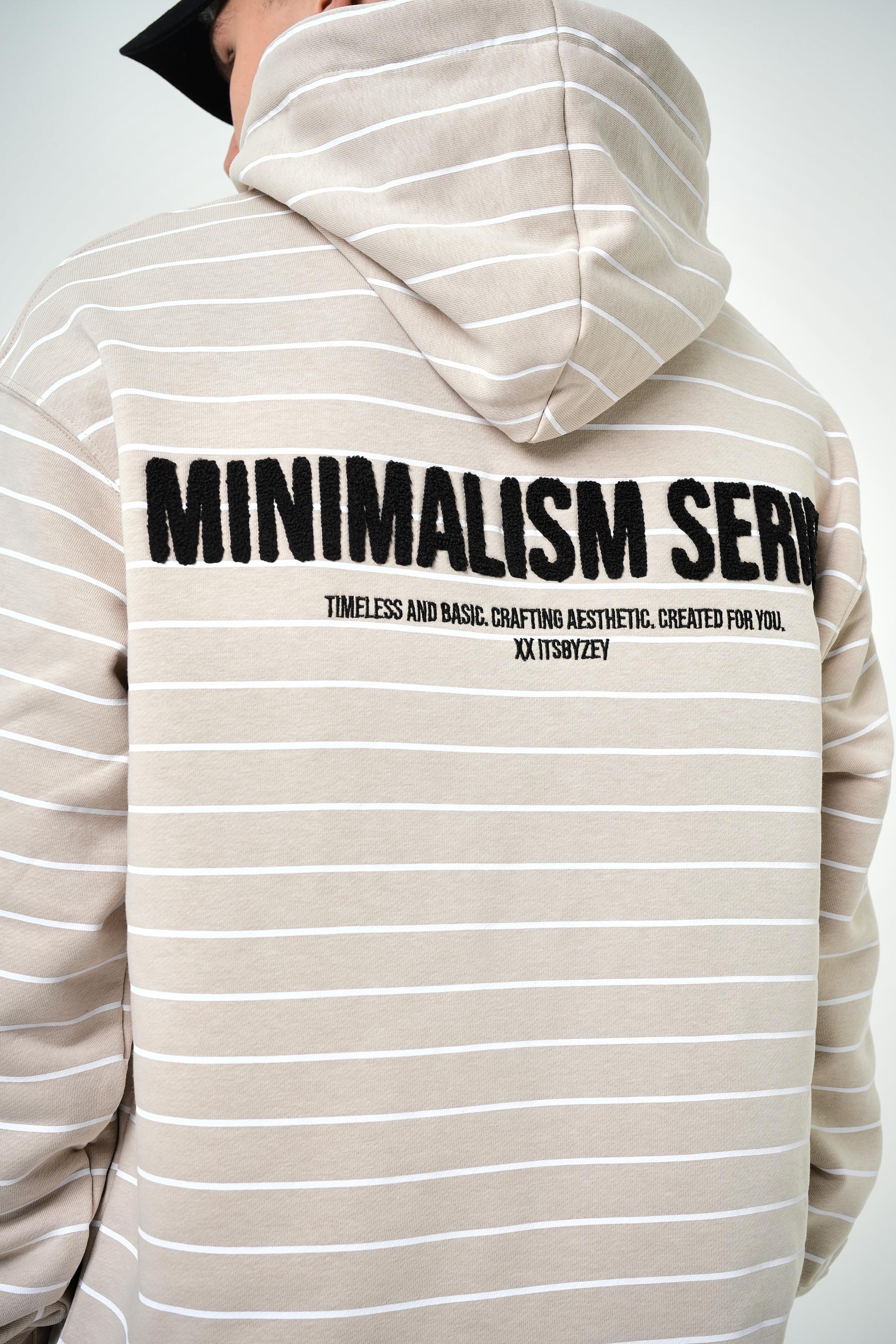 Erkek Minimalism Series Yazılı Oversize Hoodie - Bej