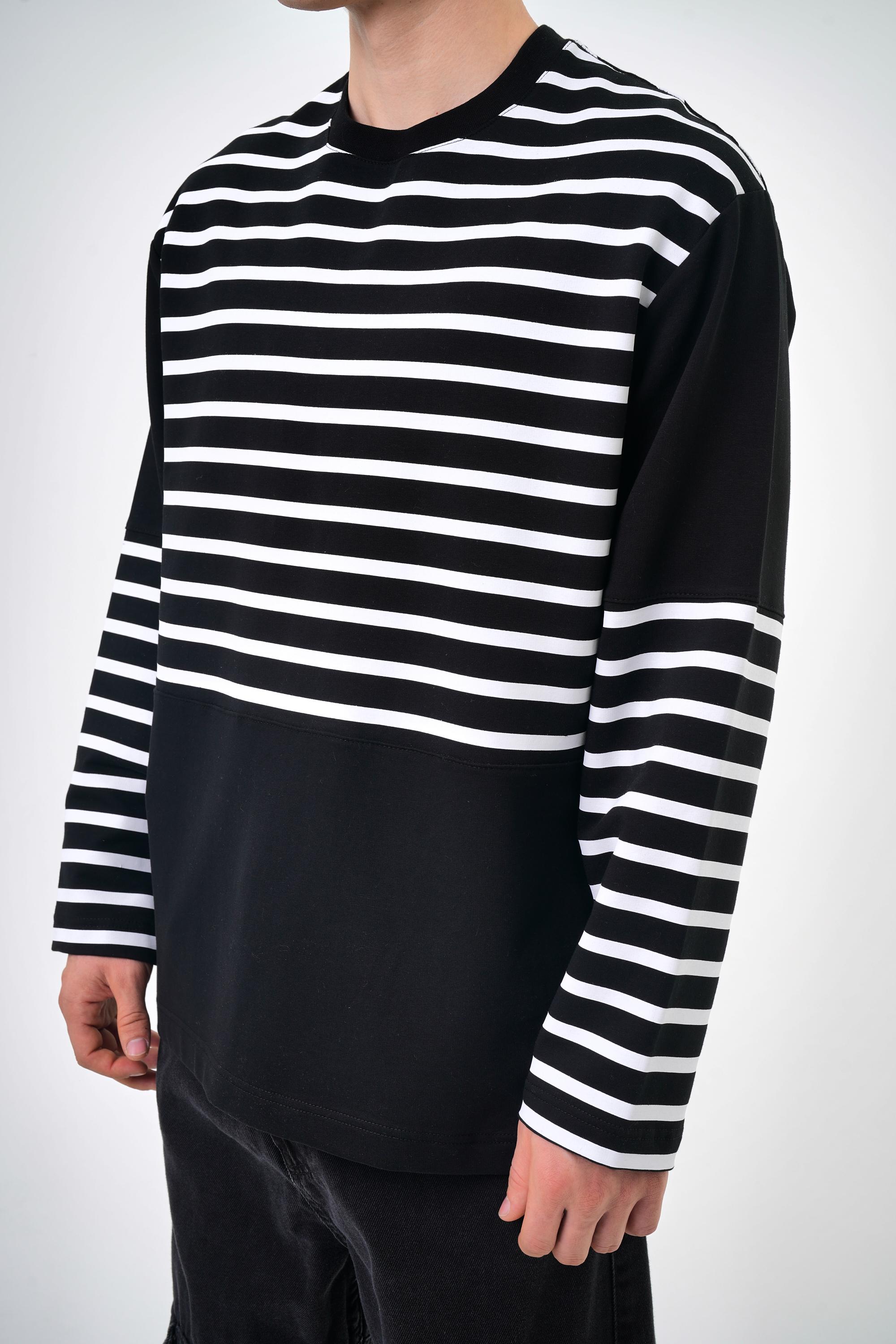 Erkek Overisize Çizgili Striped Sweatshirt   - Siyah