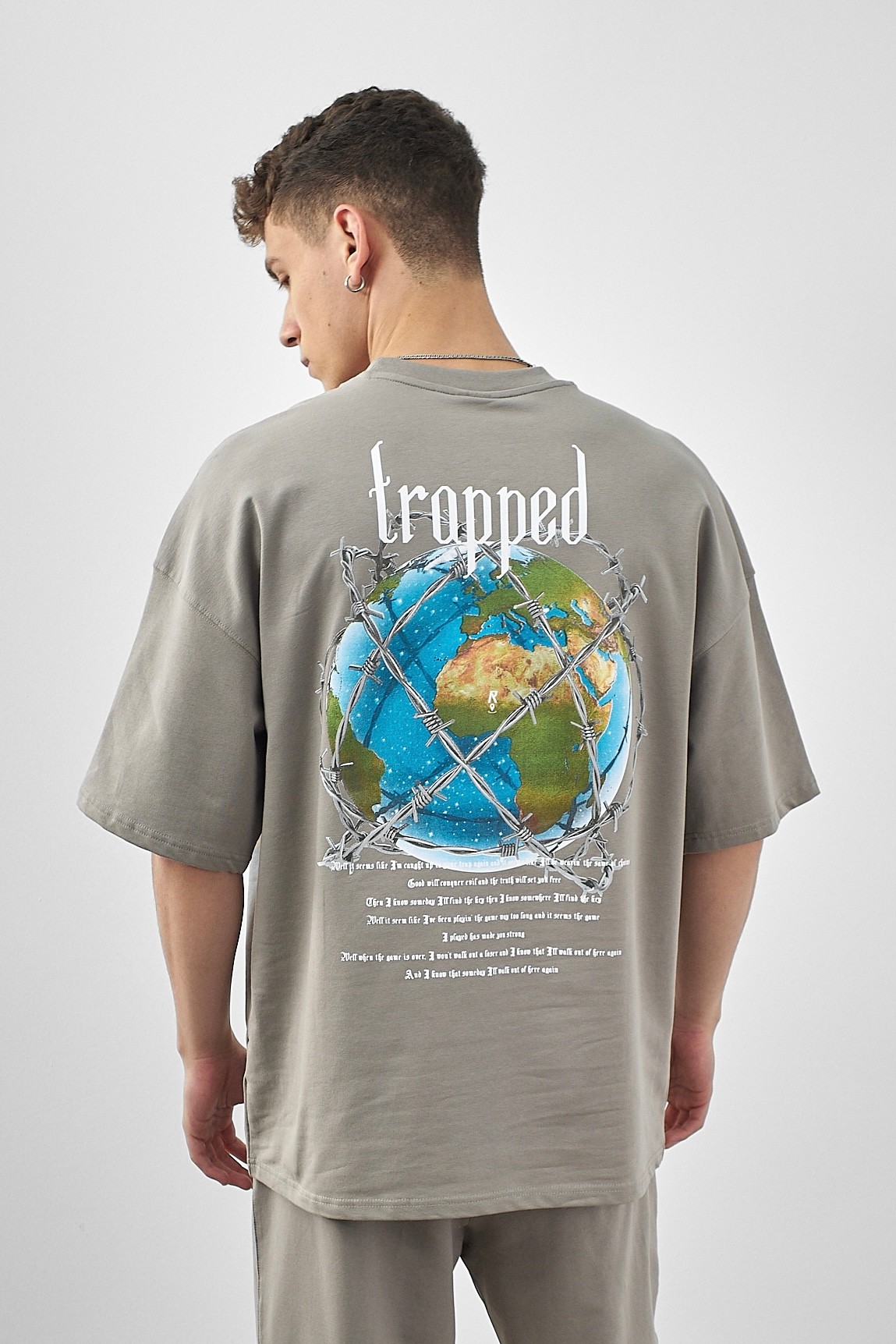 Respire Trapped Baskılı Oversize T-Shirt - Gri