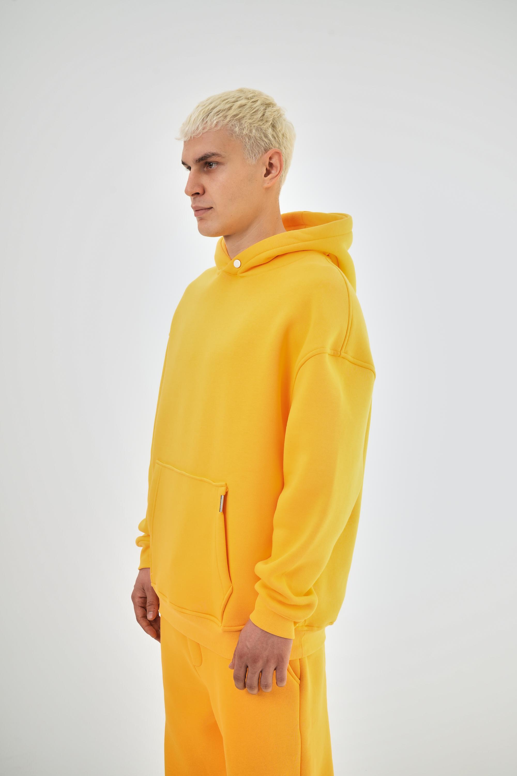 Erkek Oversize Basic Hoodie - Oranj