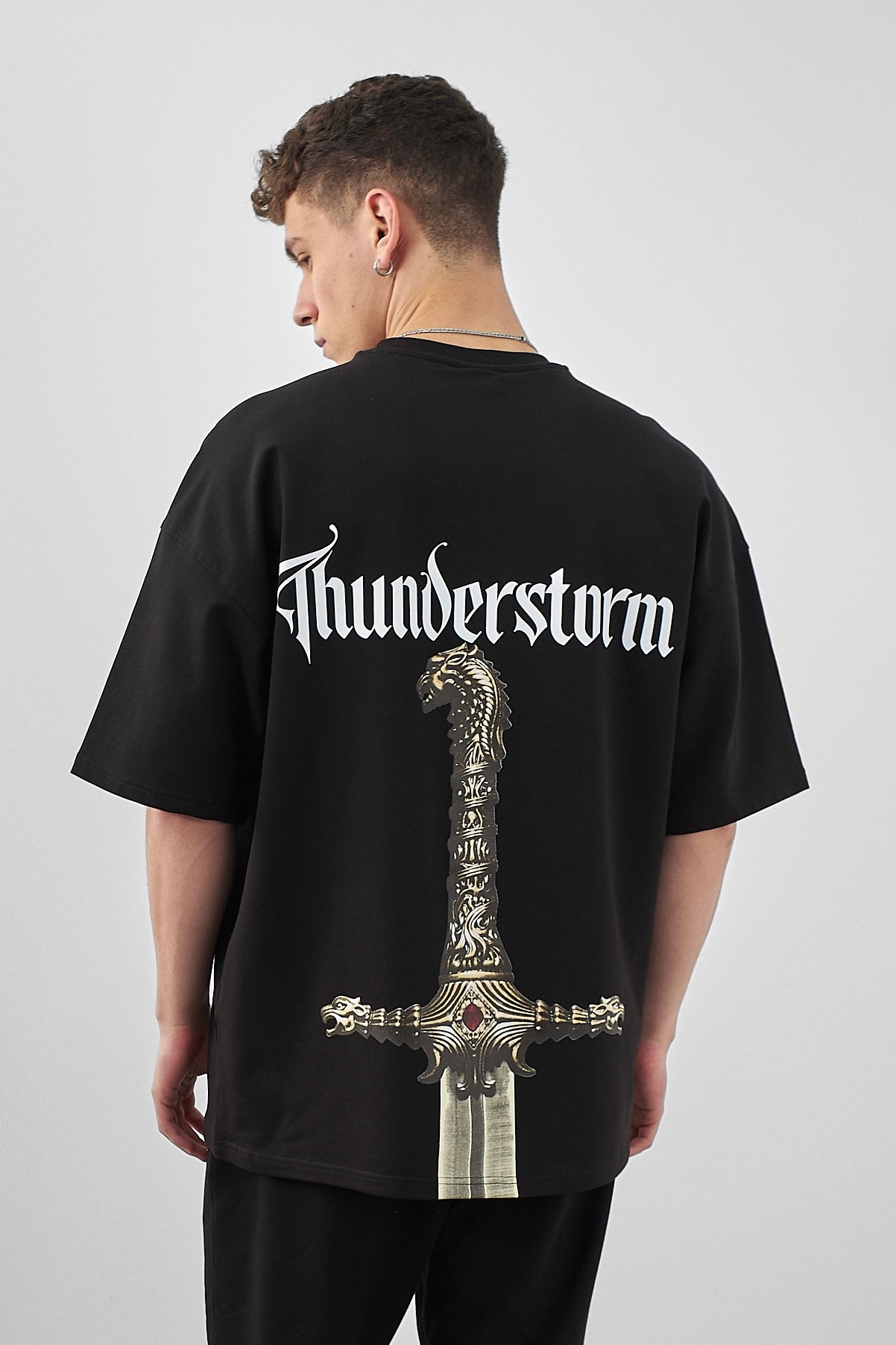 Respire Thunderstorm Baskılı Oversize T-Shirt - Siyah