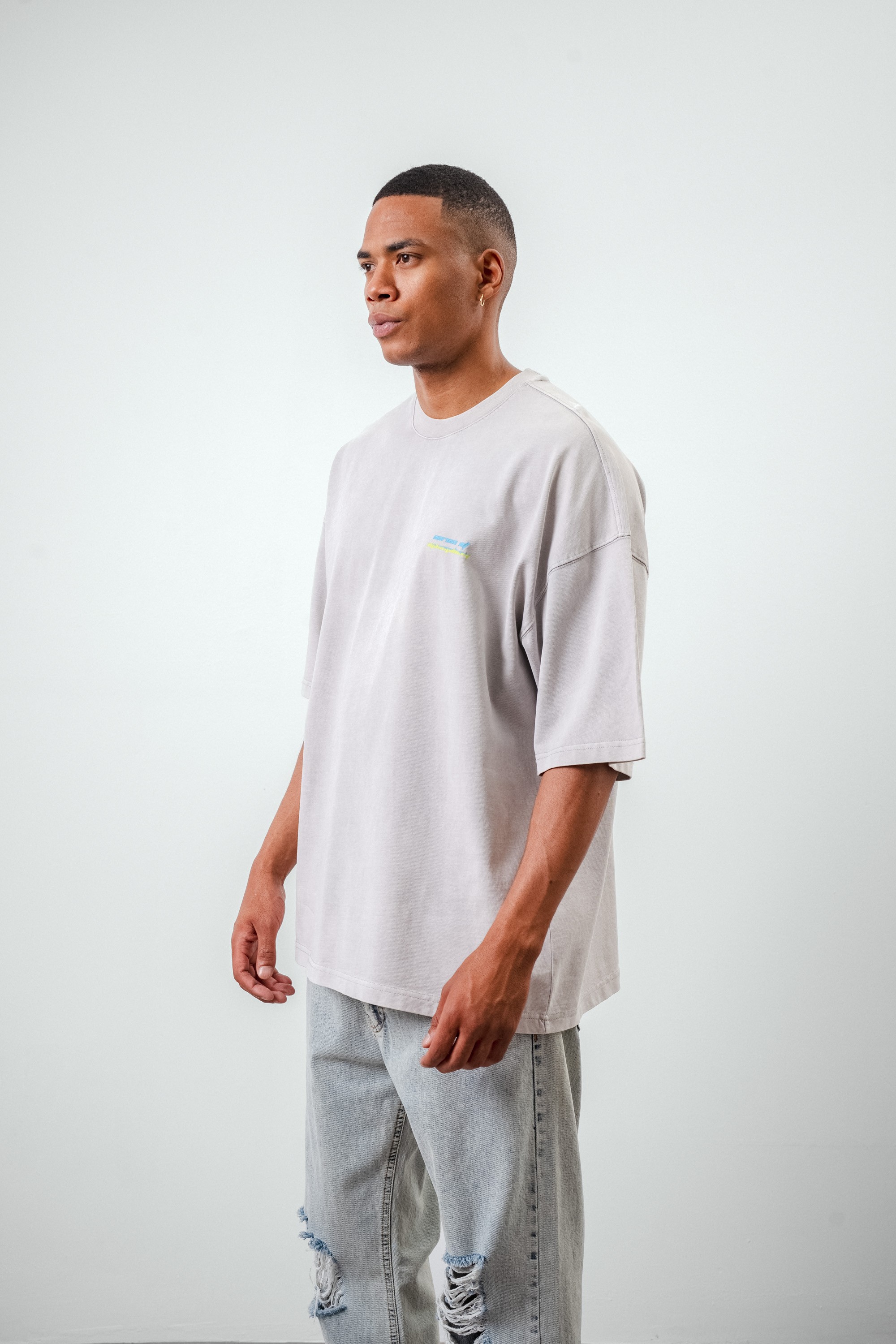 Respire Series of Minimalism Yazılı Yıkamalı Oversize T-Shirt - Gri