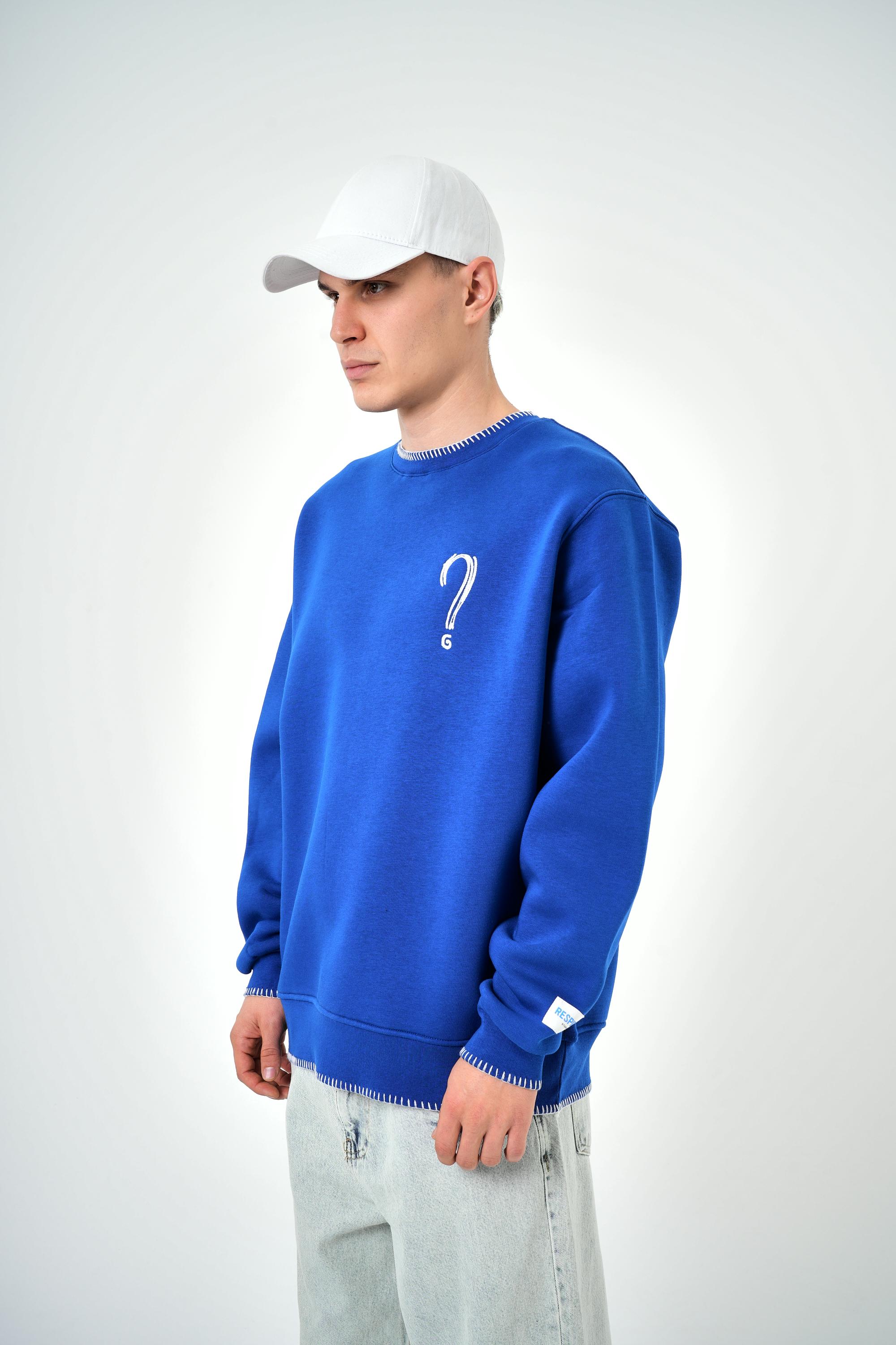 Erkek Oversize Unknown Nakışlı Sweatshirt - Saks