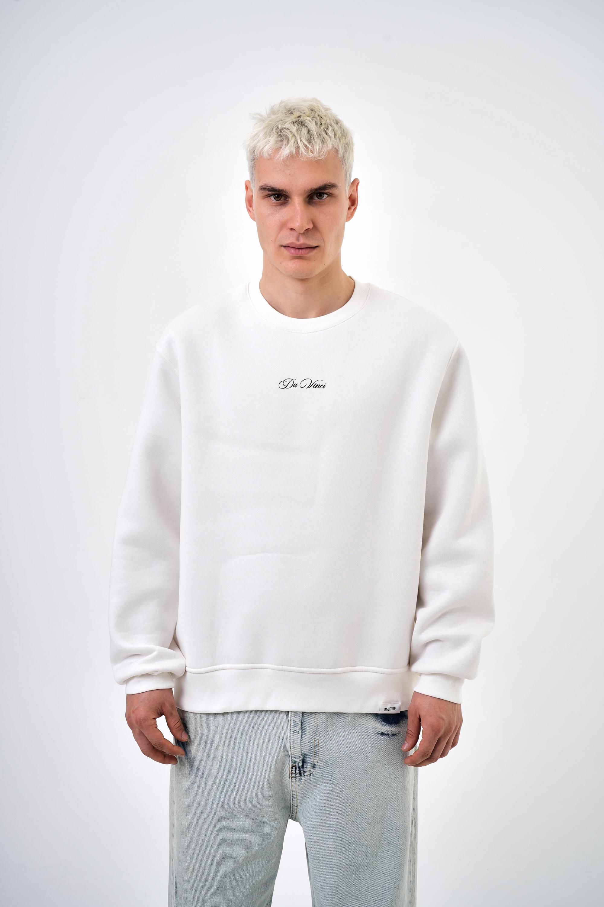  Erkek Oversize Baskılı Sweatshirt - Ekru