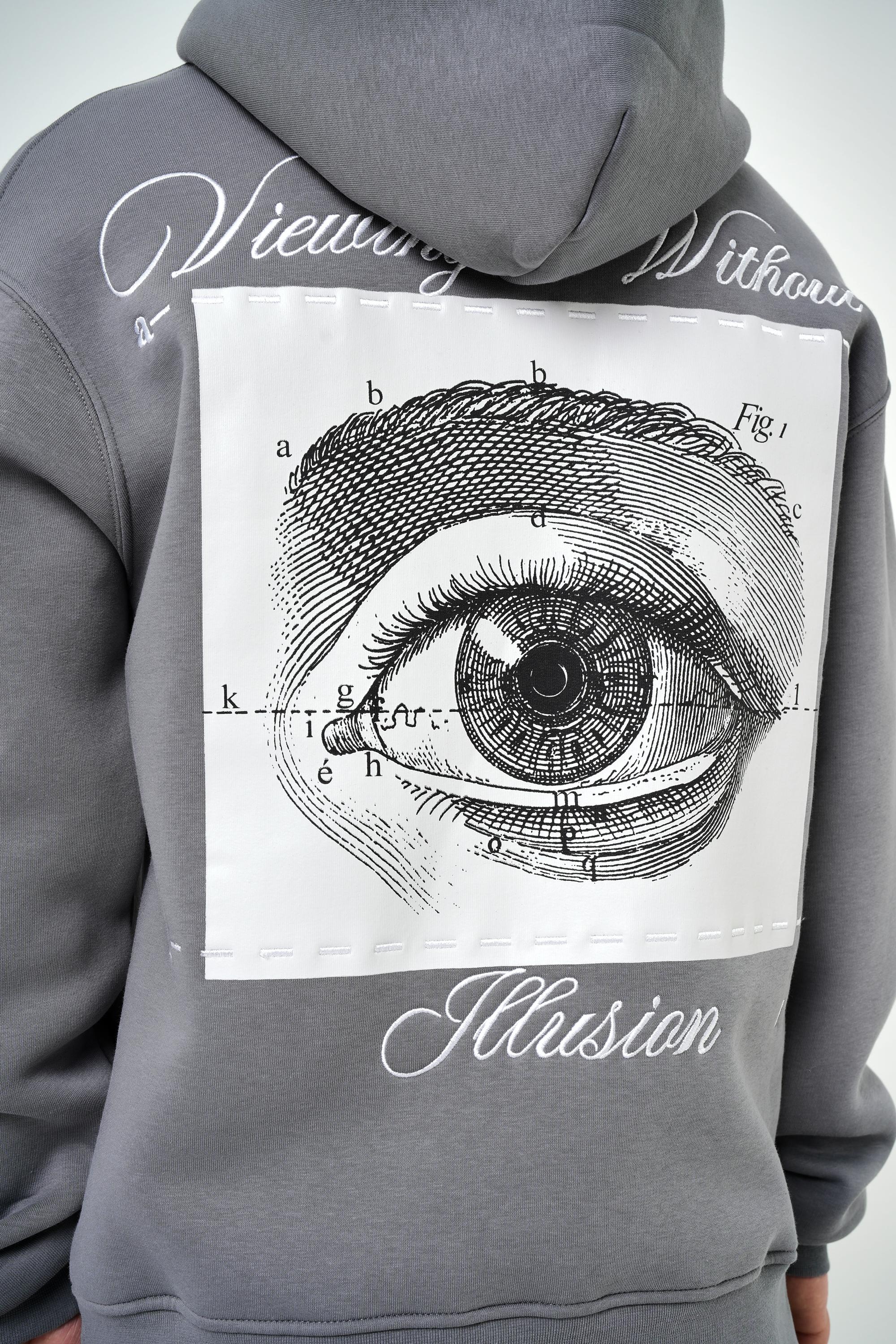 Erkek Illusion Baskılı Oversize Hoodie - Gri