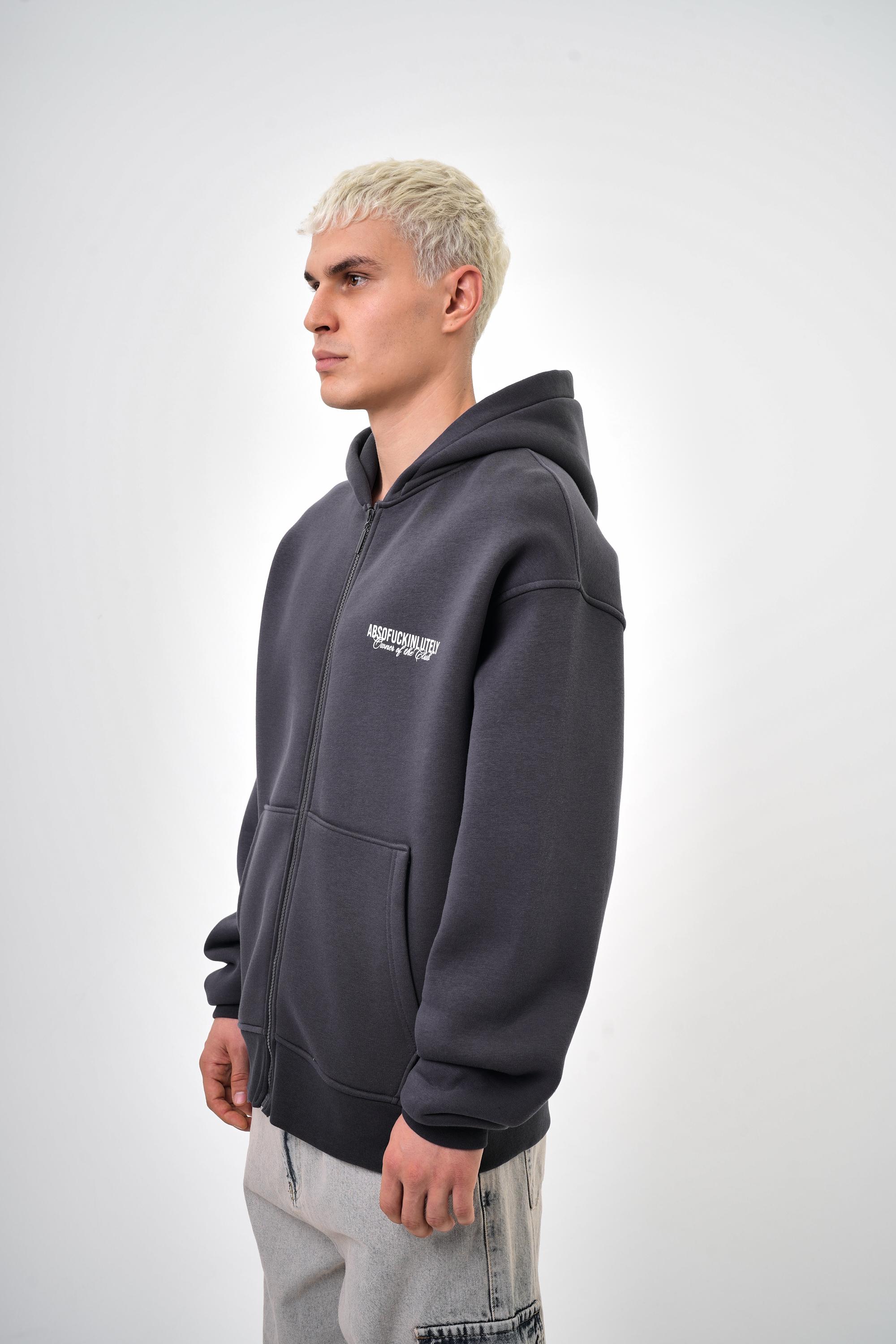 Absofuckinlutely Baskılı Kapüşonlu Oversize Zip Hoodie