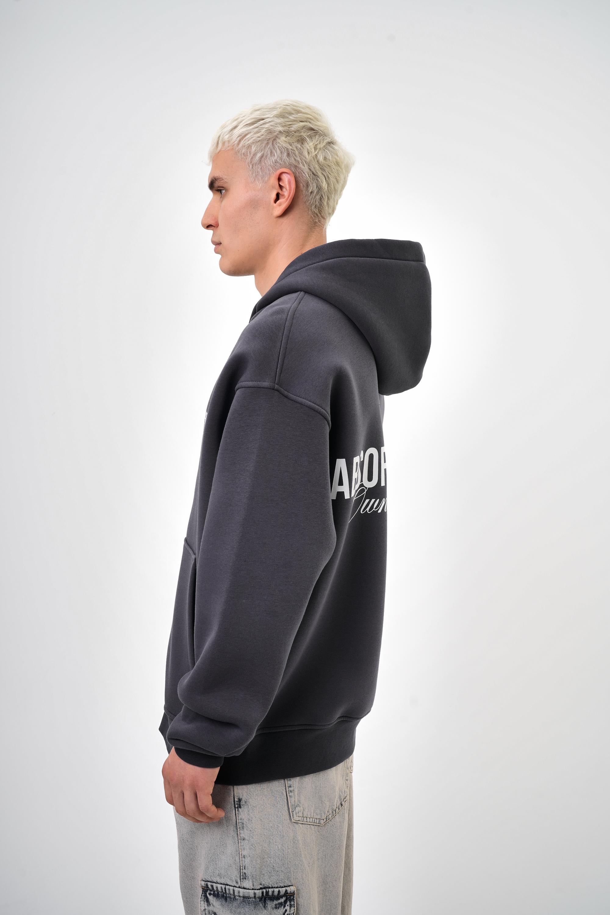 Absofuckinlutely Baskılı Kapüşonlu Oversize Zip Hoodie