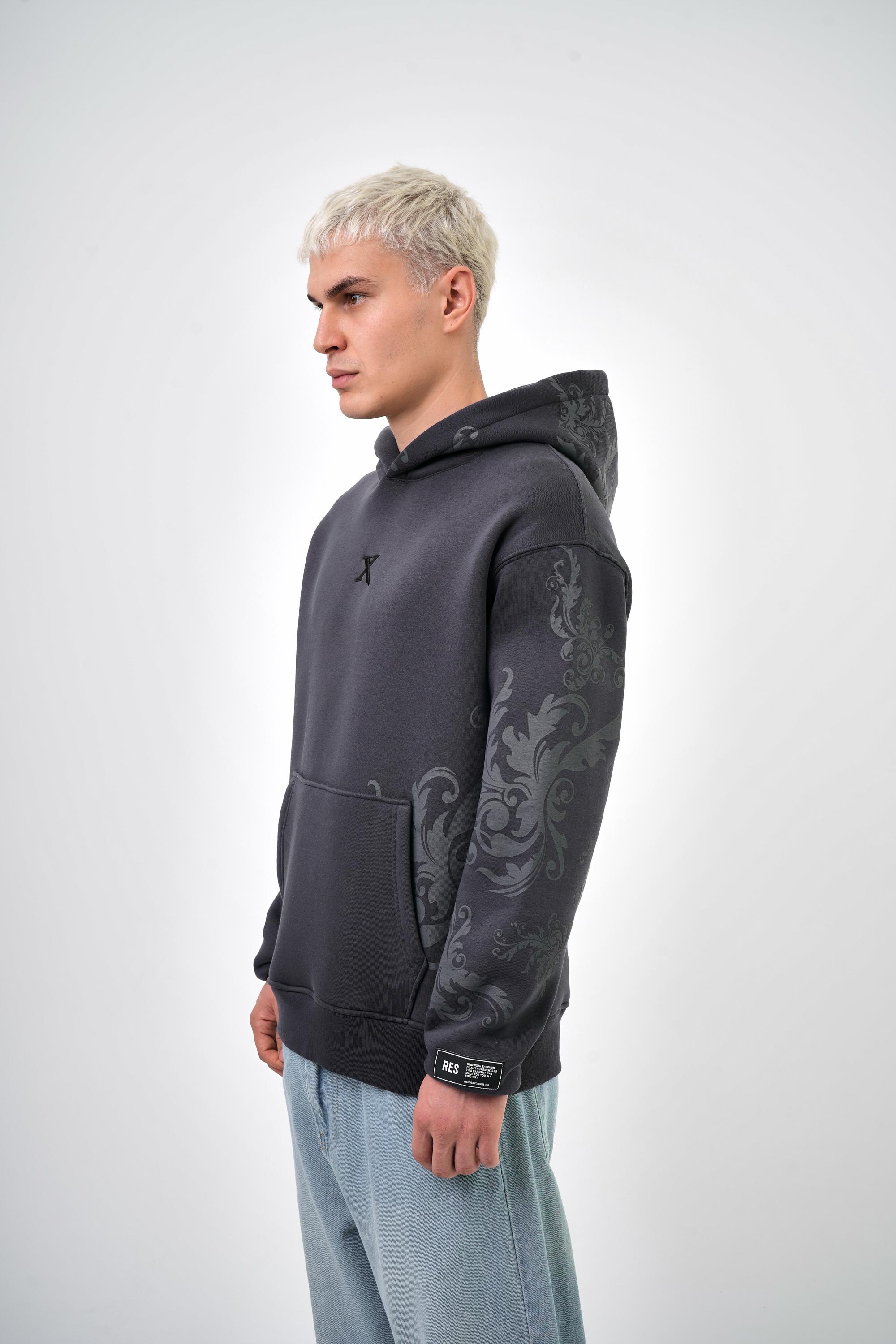 Erkek Oversize Don't Like Basic Baskılı Hoodie - Füme