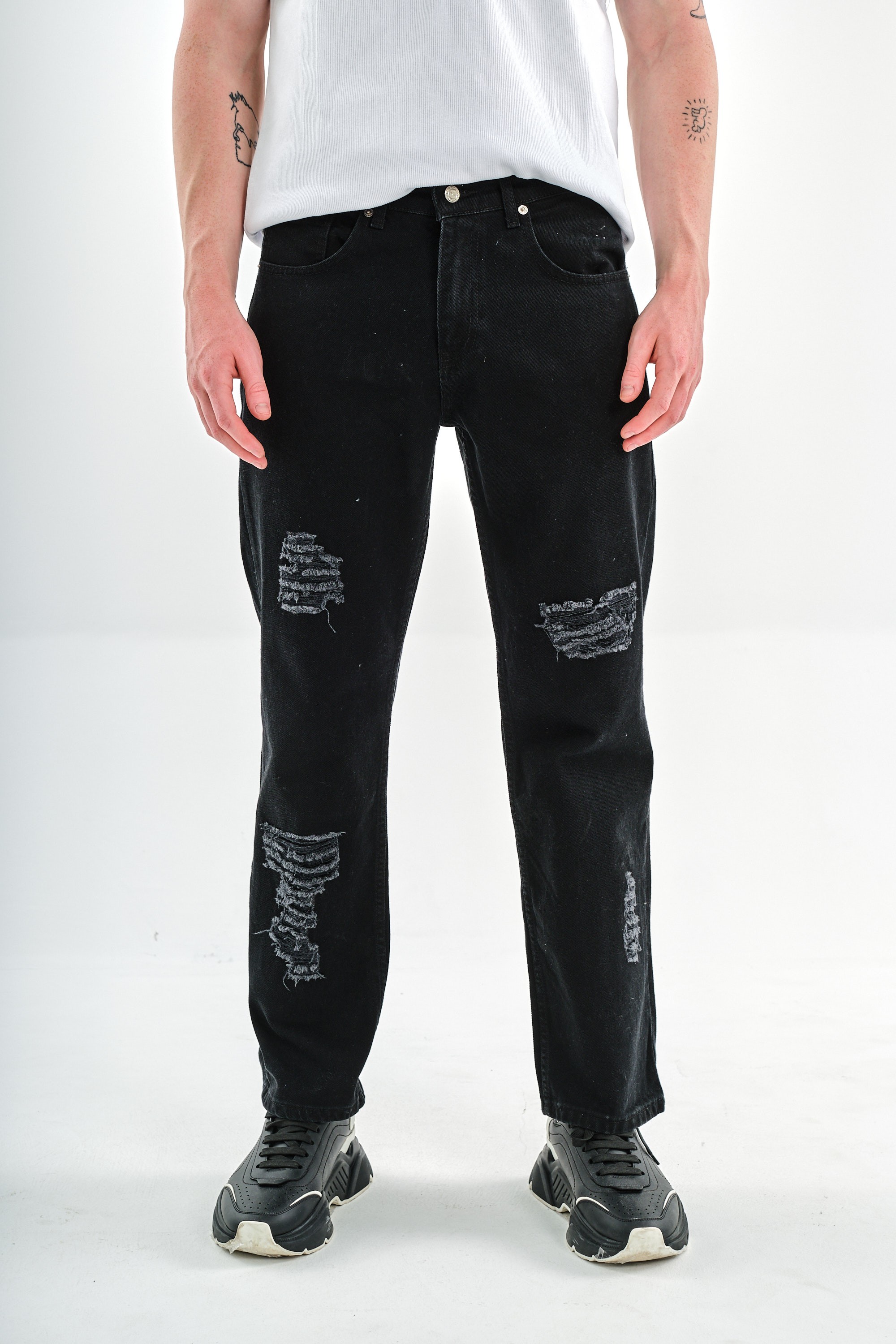 Respire Baggy Yırtmaç Detaylı Jean Pantolon - Black