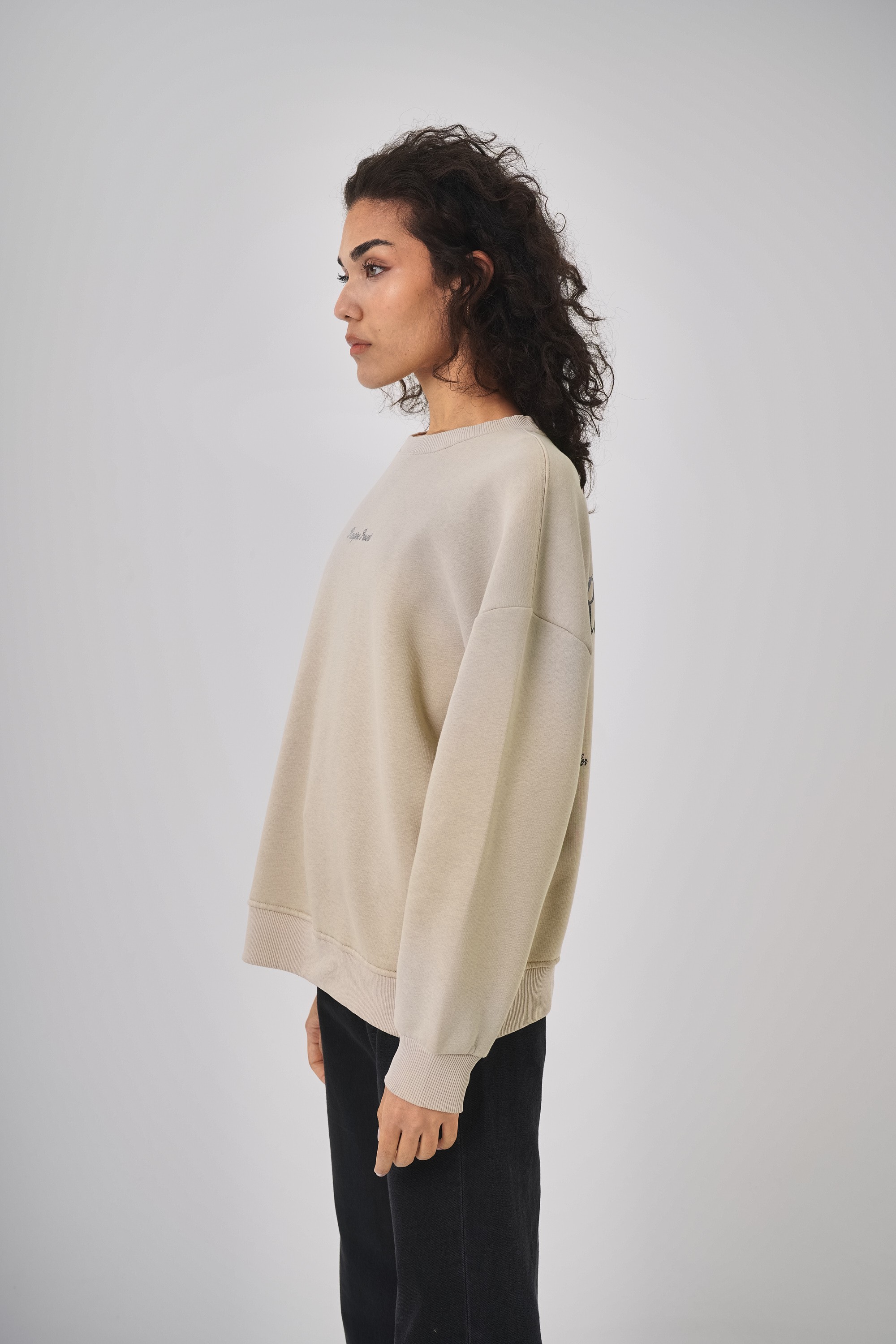 Kadın Oversize Respire Present Yazılı Sweatshirt - Bej