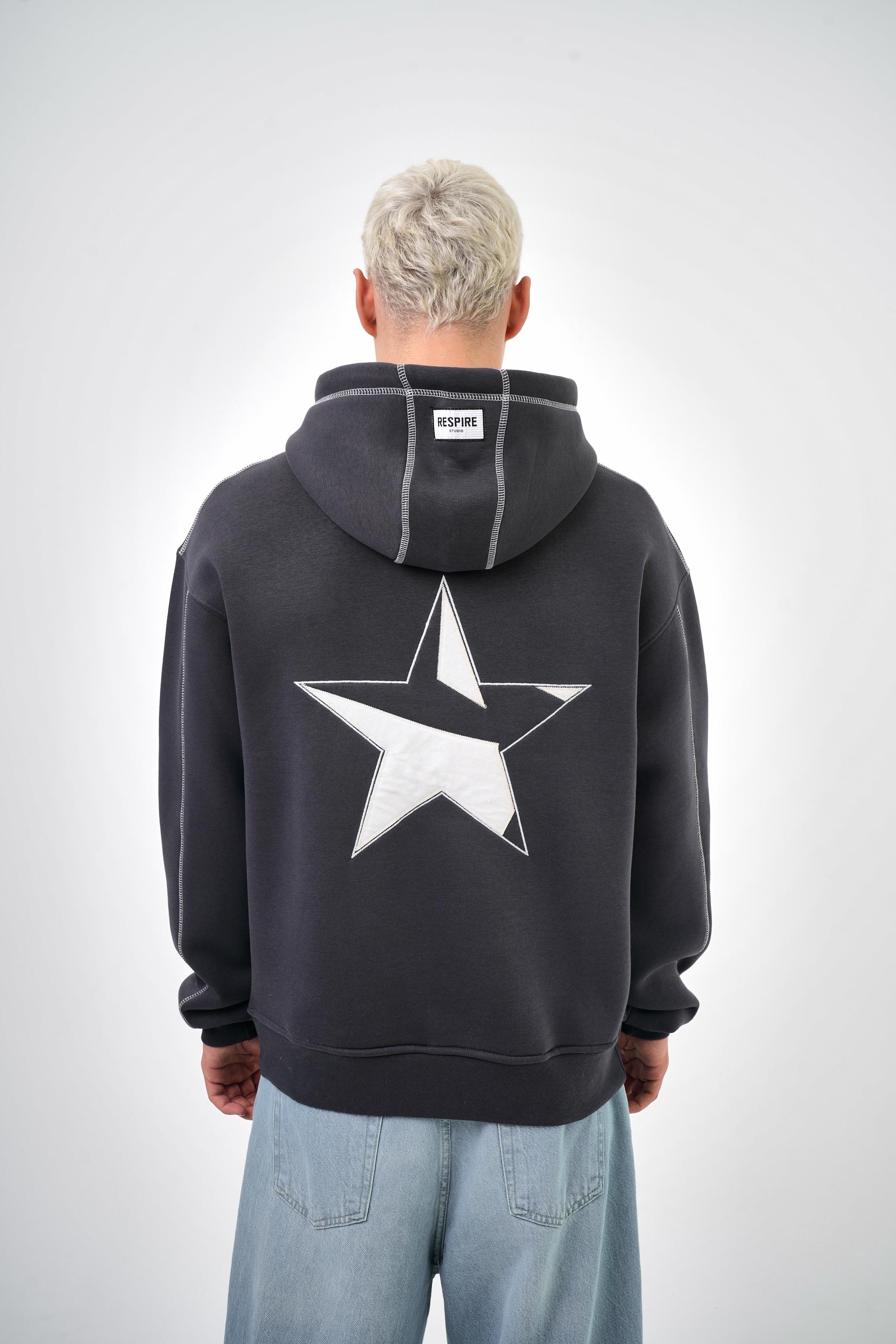 Erkek Baskılı Starry Night Baskılı Hoodie - Füme