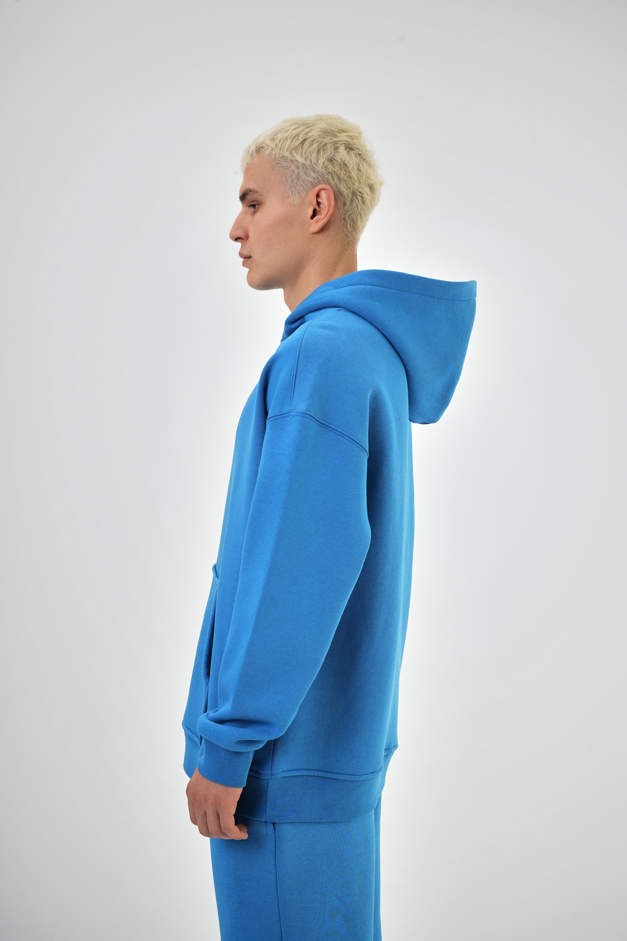 Erkek Oversize Basic Hoodie - Mavi