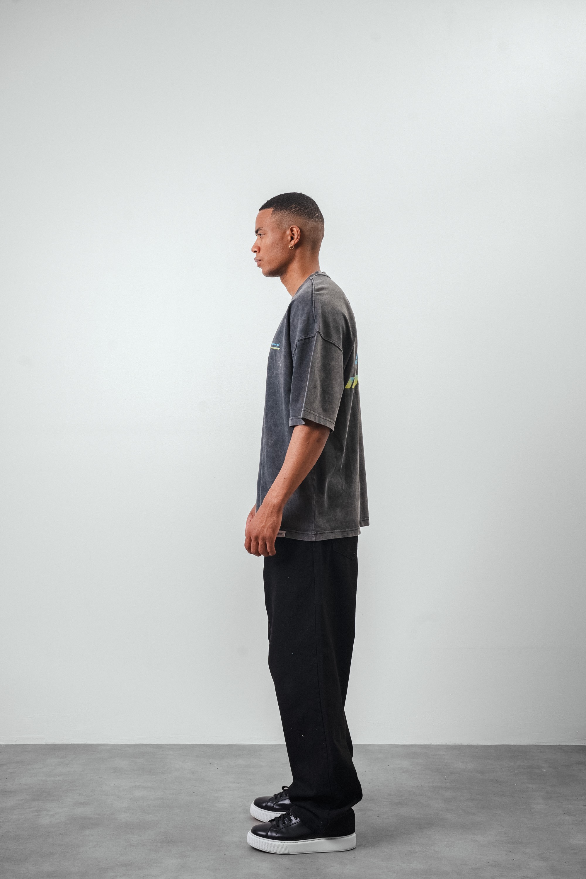 Respire Series of Minimalism Yazılı Yıkamalı Oversize T-Shirt - Siyah