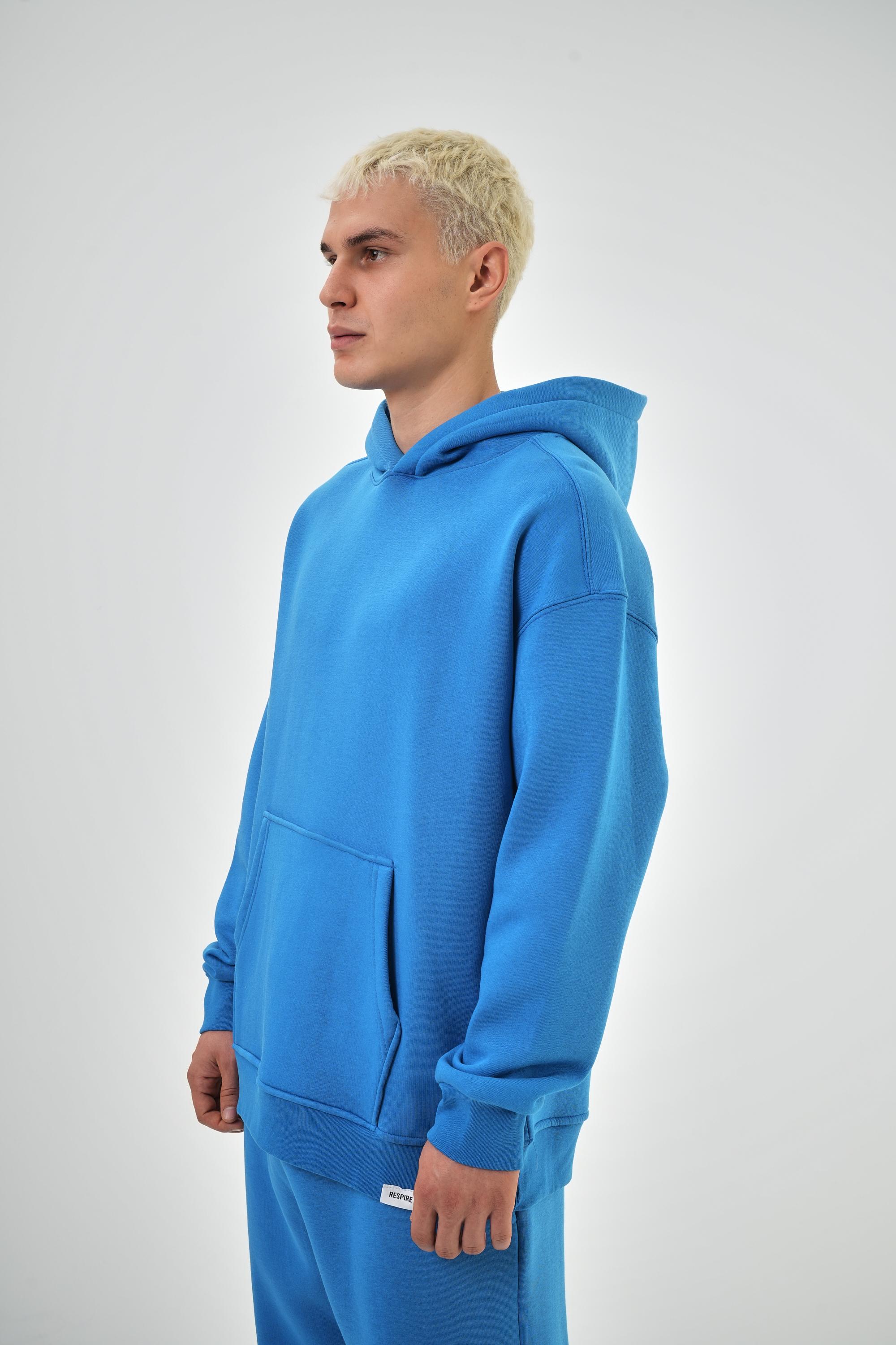 Erkek Oversize Basic Hoodie - Mavi