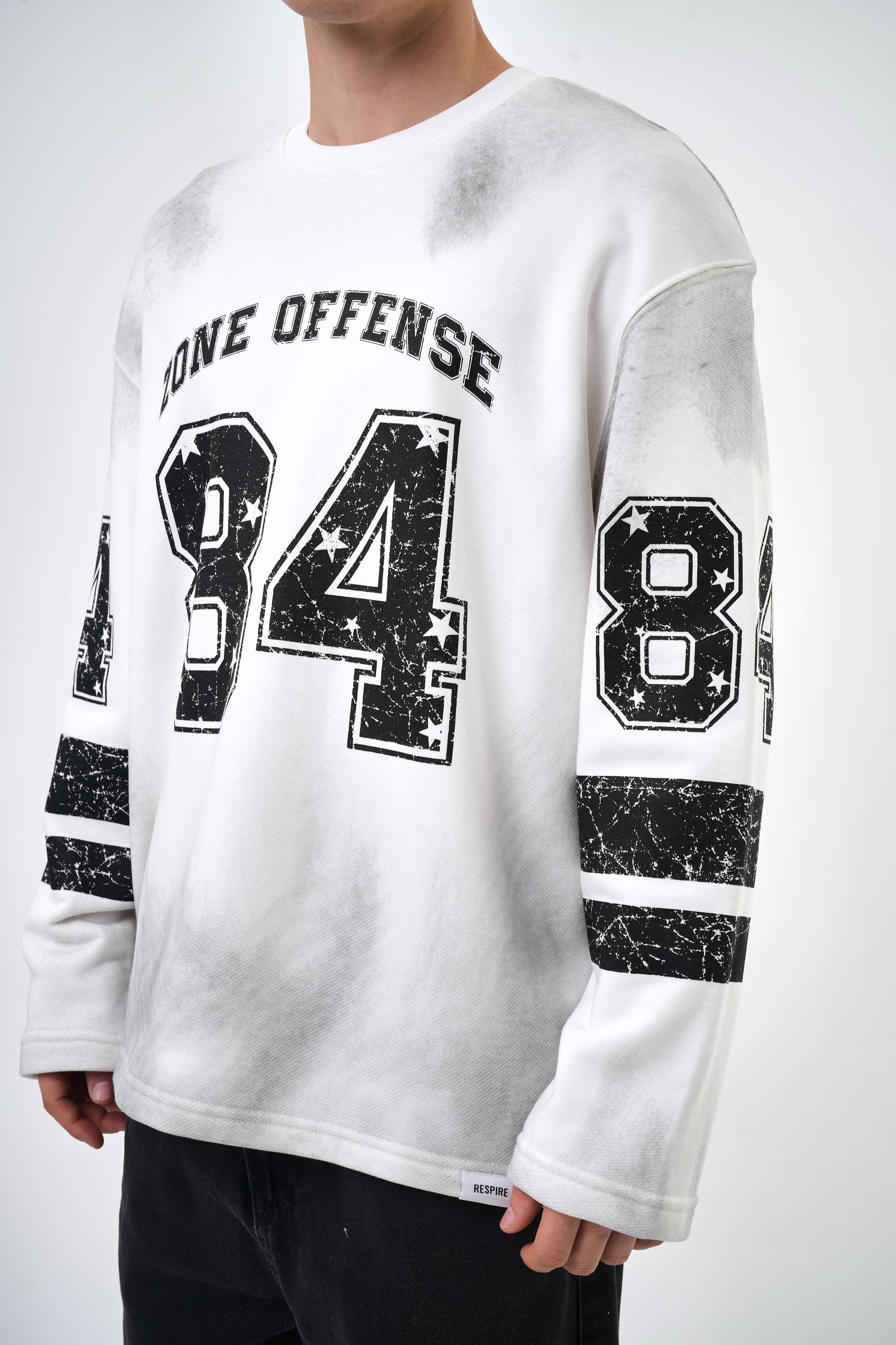 Erkek Oversize 84 Zone Offense Baskılı Sweatshirt - Ekru