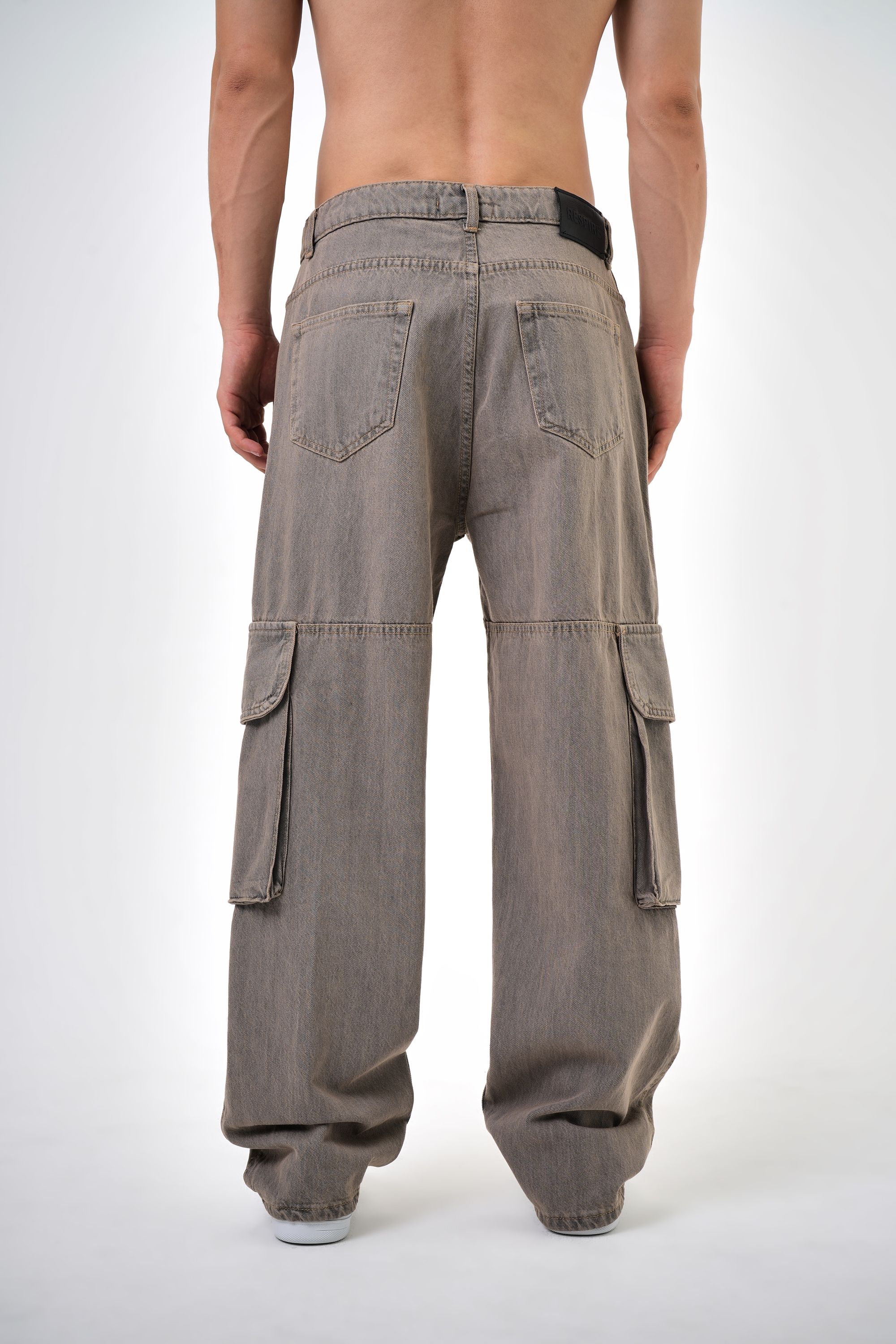 Erkek Washed Kargo Baggy Pantolon - K:BEJ