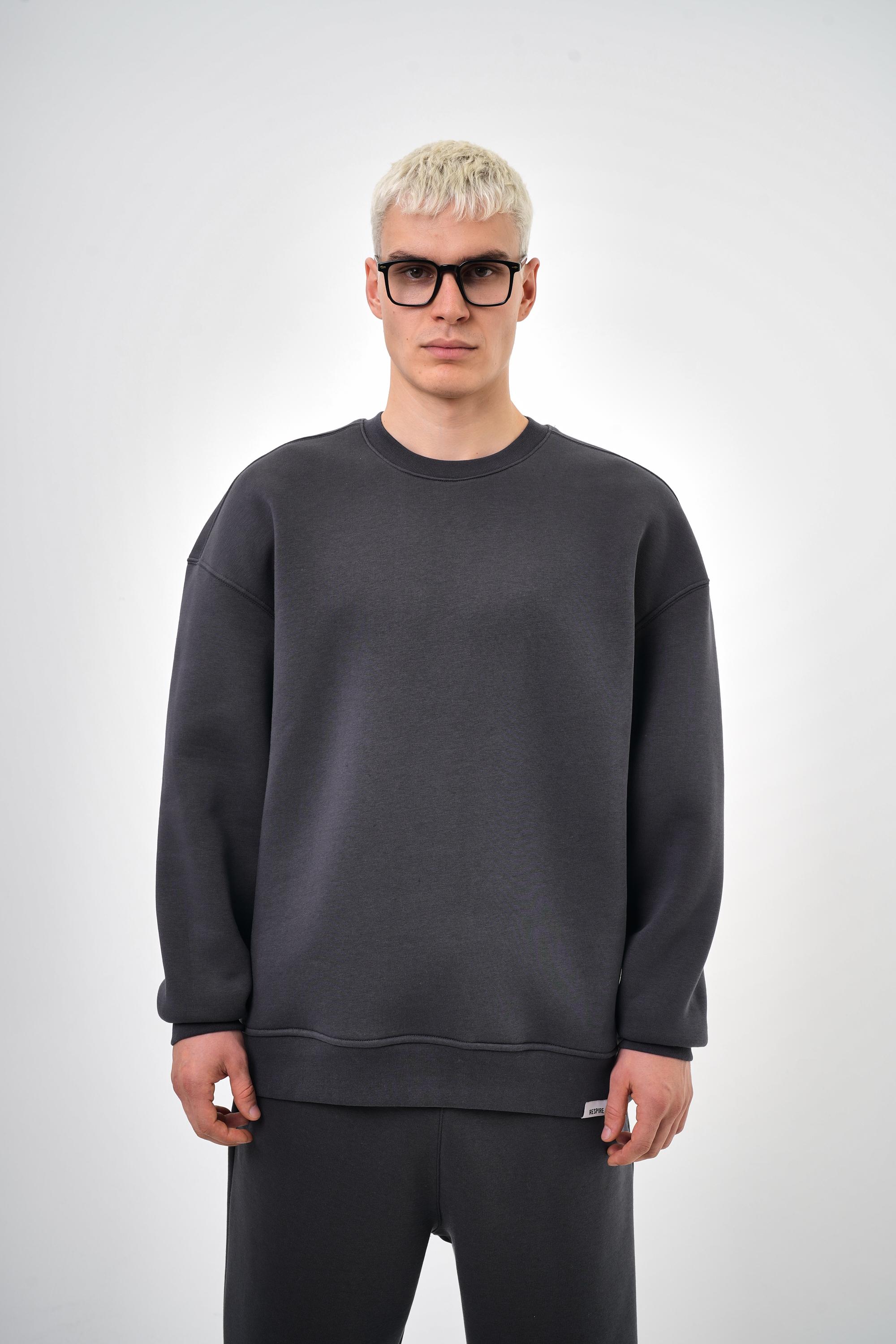 Bisiklet Yaka Basic Oversize Sweatshirt - Füme