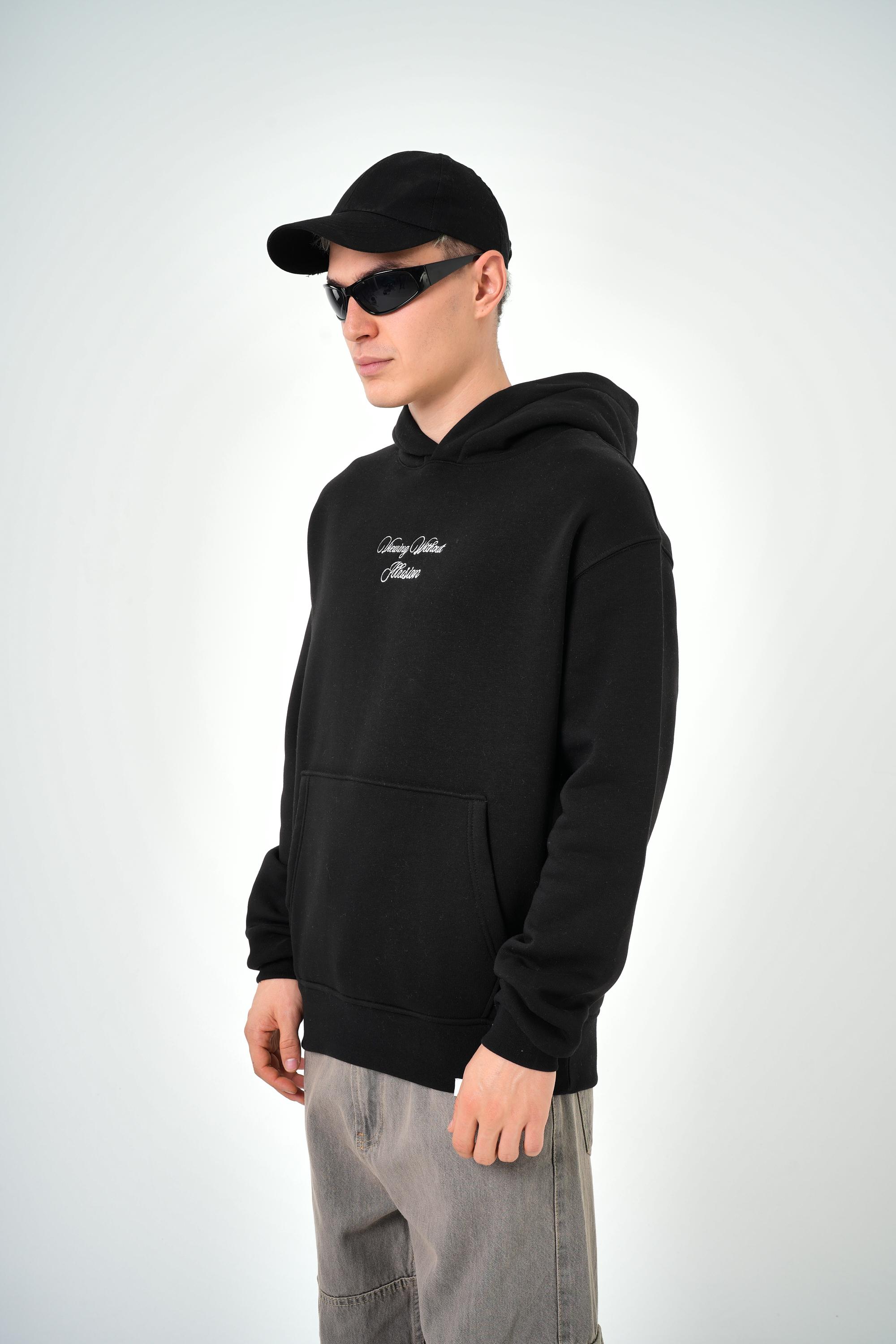 Erkek Illusion Baskılı Oversize Hoodie - Siyah