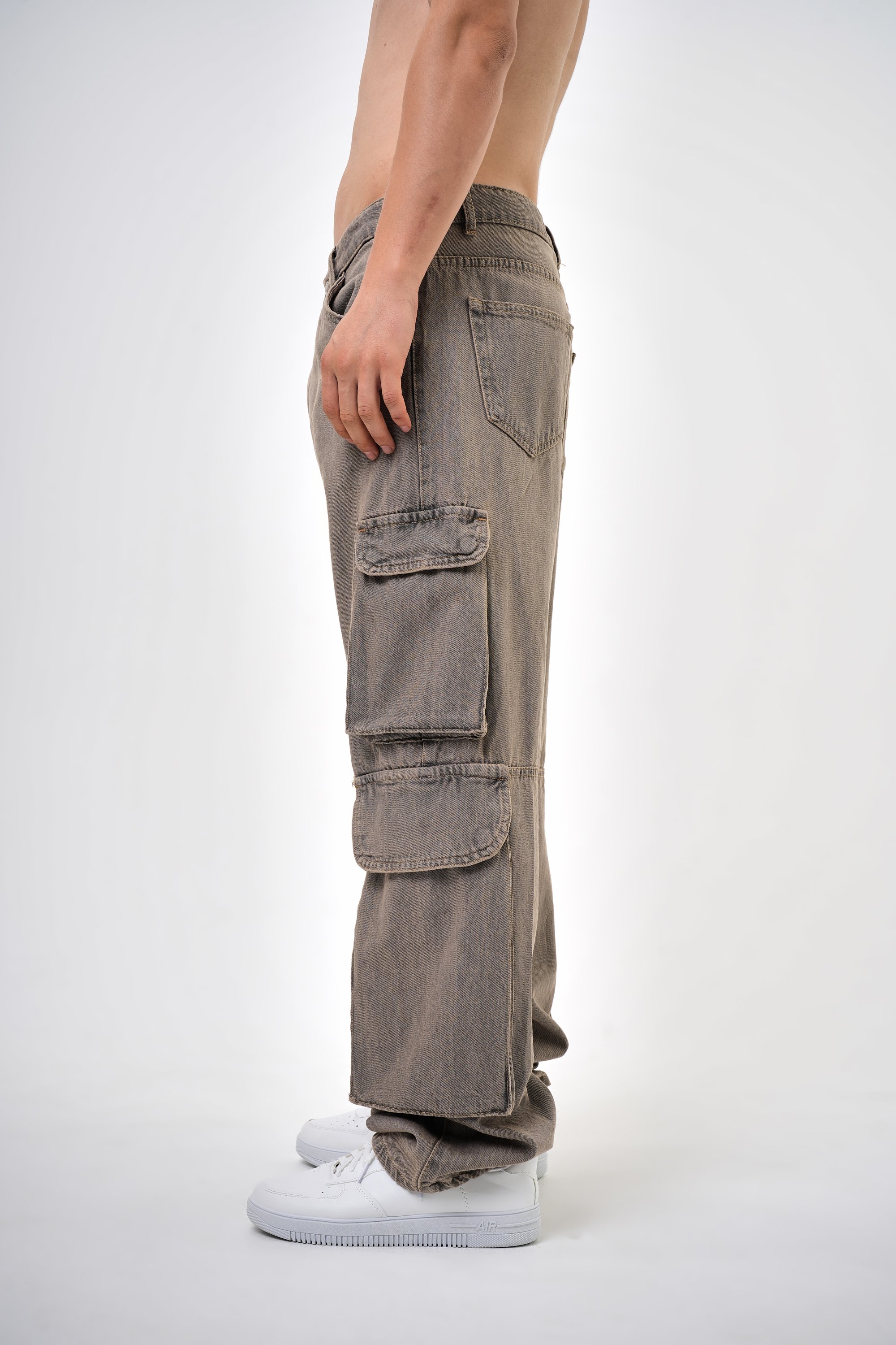 Erkek Washed Kargo Baggy Pantolon - K:BEJ