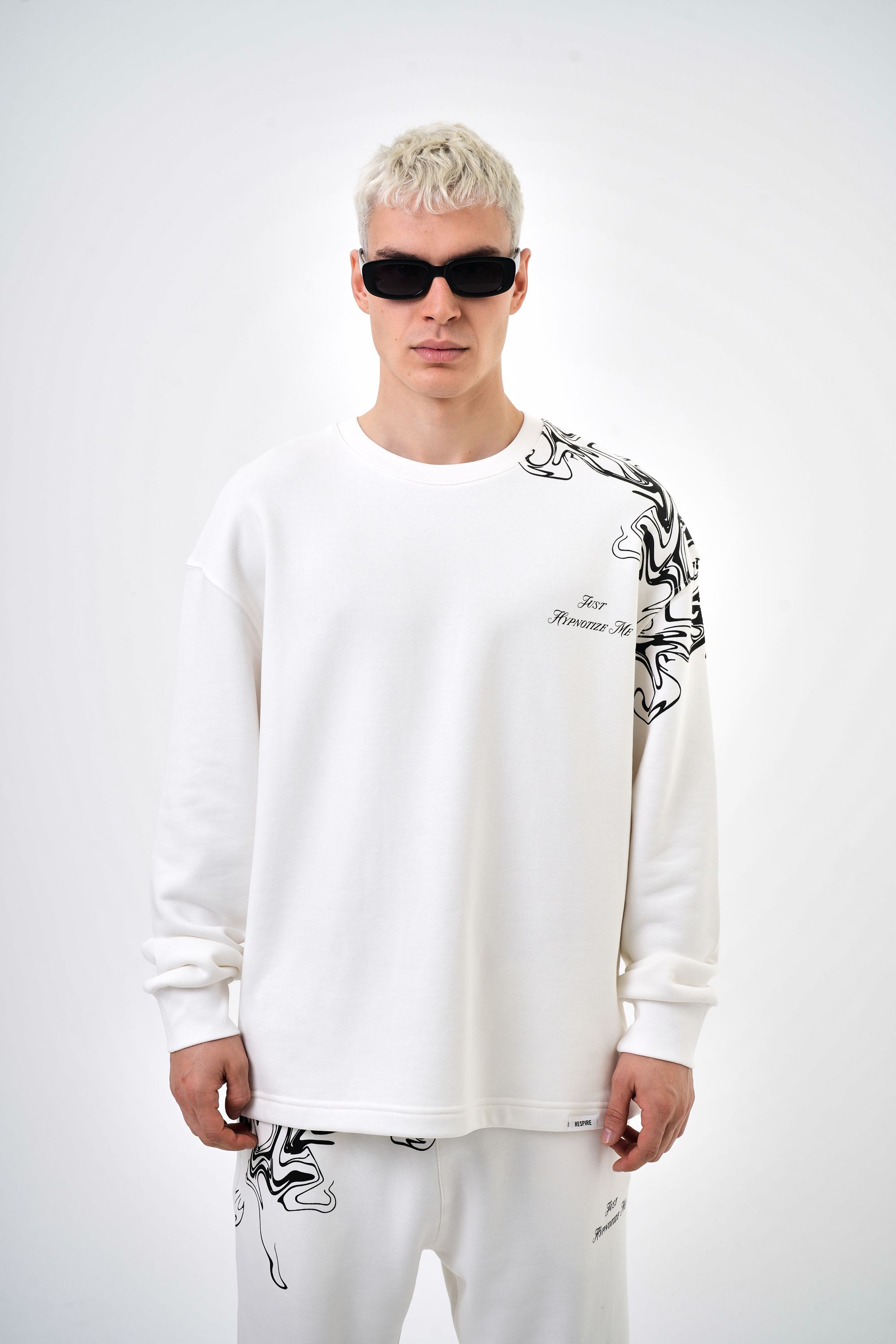 Just Hypnotize Me Yazılı Oversize Sweatshirt - Ekru