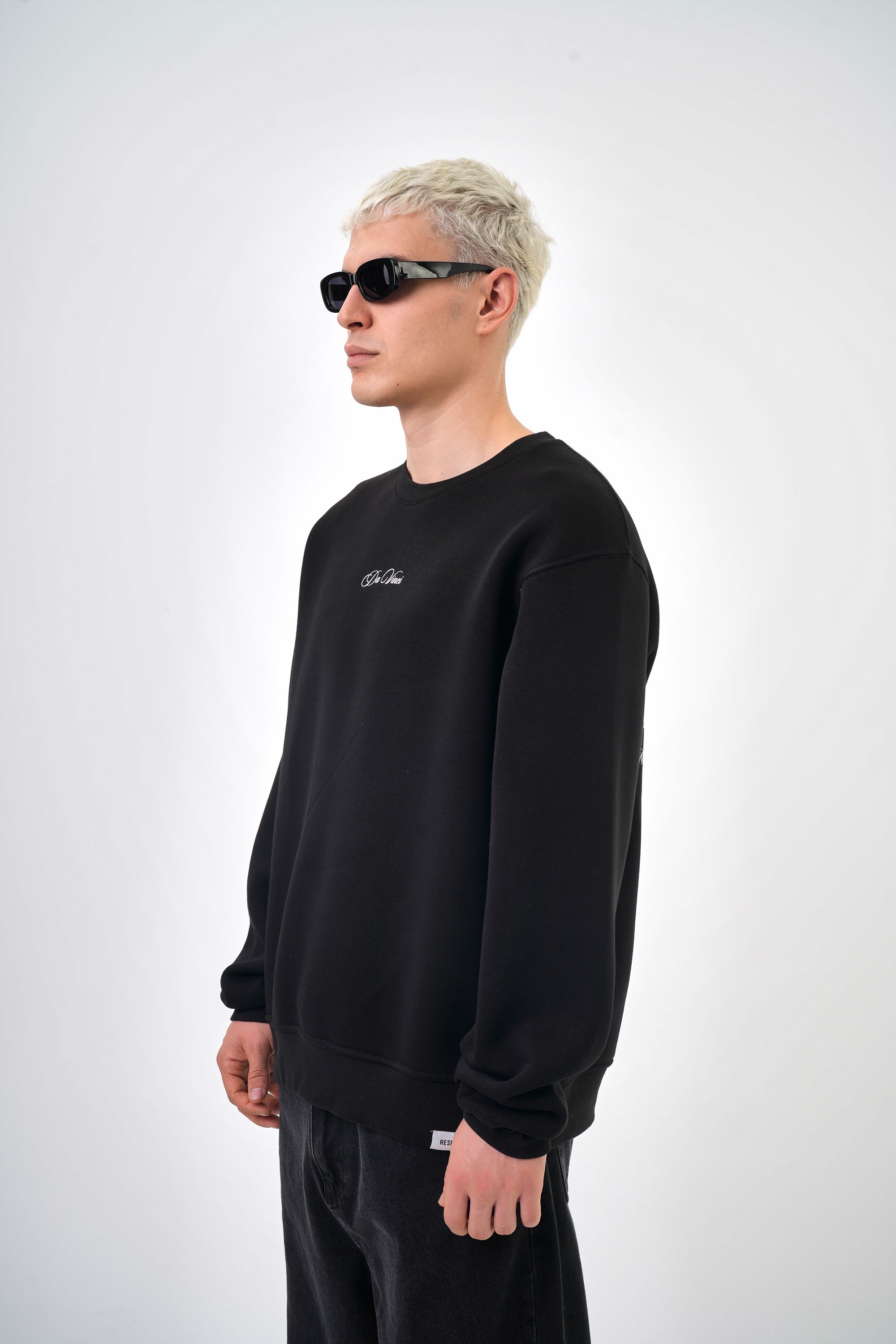  Erkek Oversize Baskılı Sweatshirt - Siyah