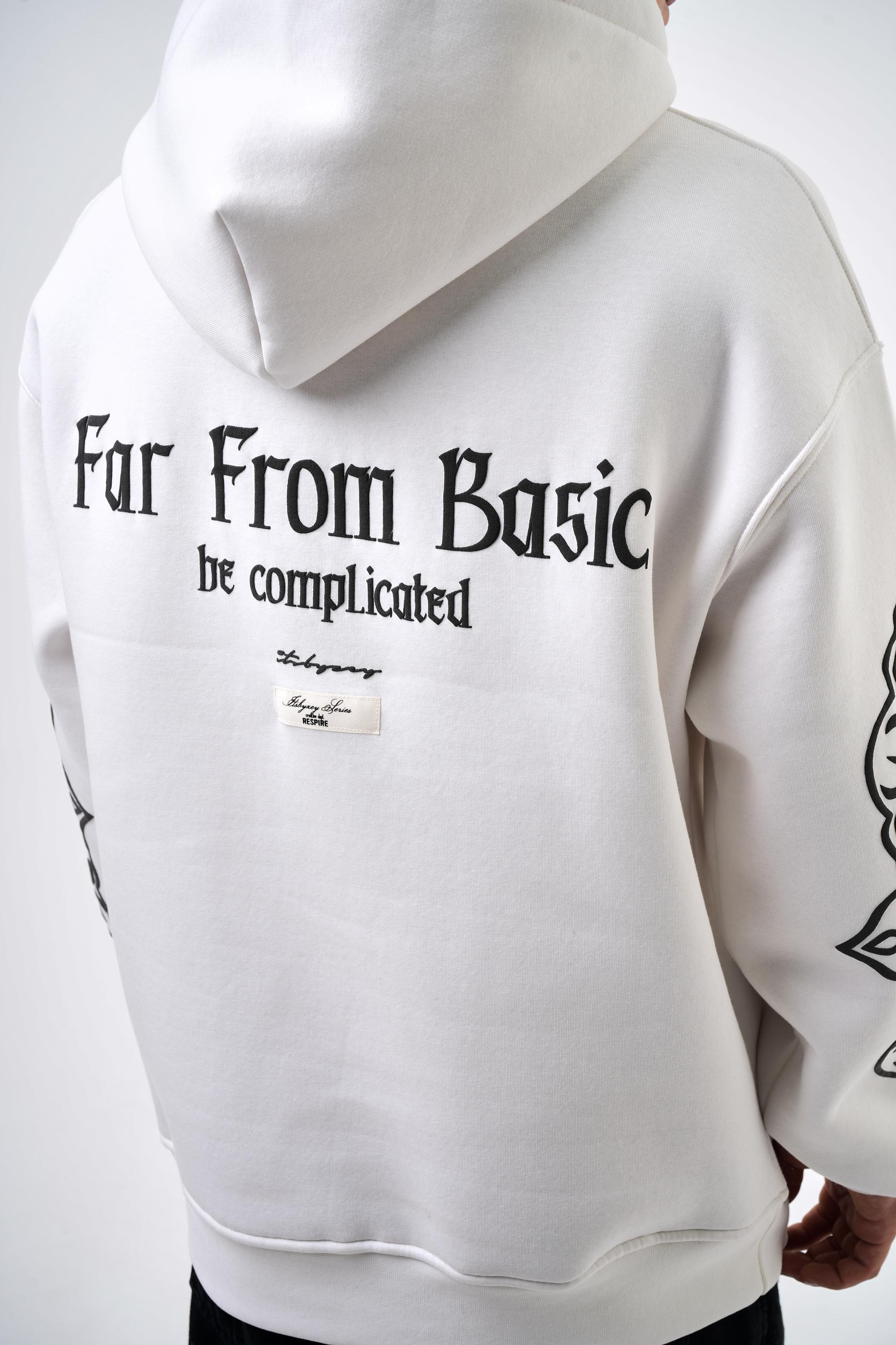 Erkek Oversize Far From Basic Baskılı Kapüşonlu Hoodie - Ekru