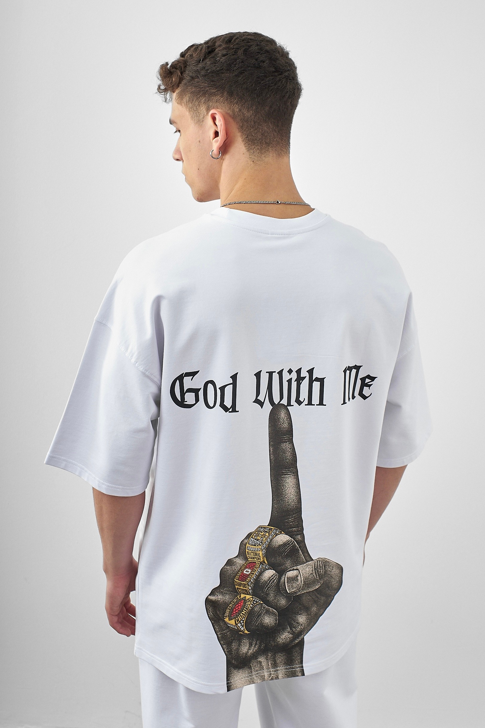 Respire God With Me Baskılı Oversize T-Shirt - Beyaz