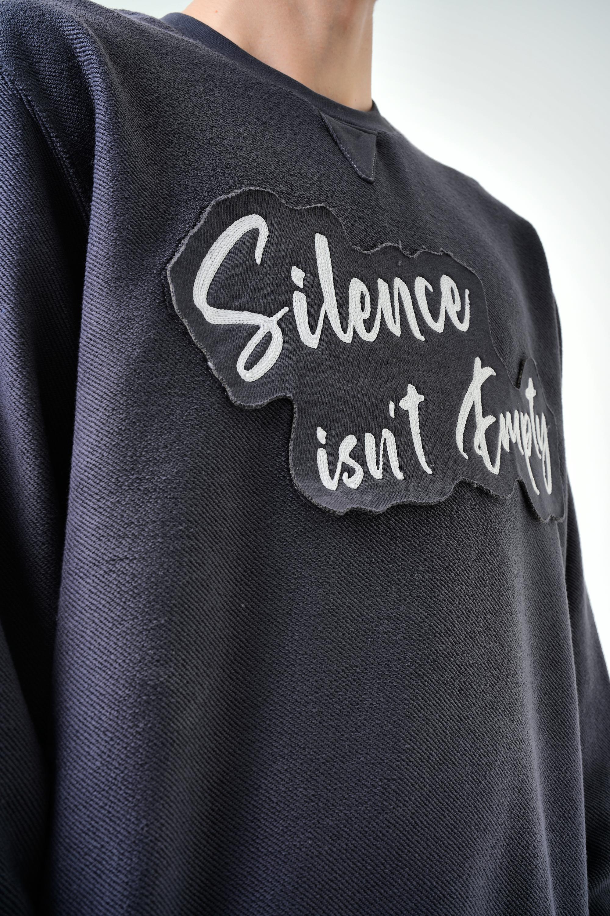 Erkek Oversize Silence Isn't Empty Baskılı Sweatshirt - Füme