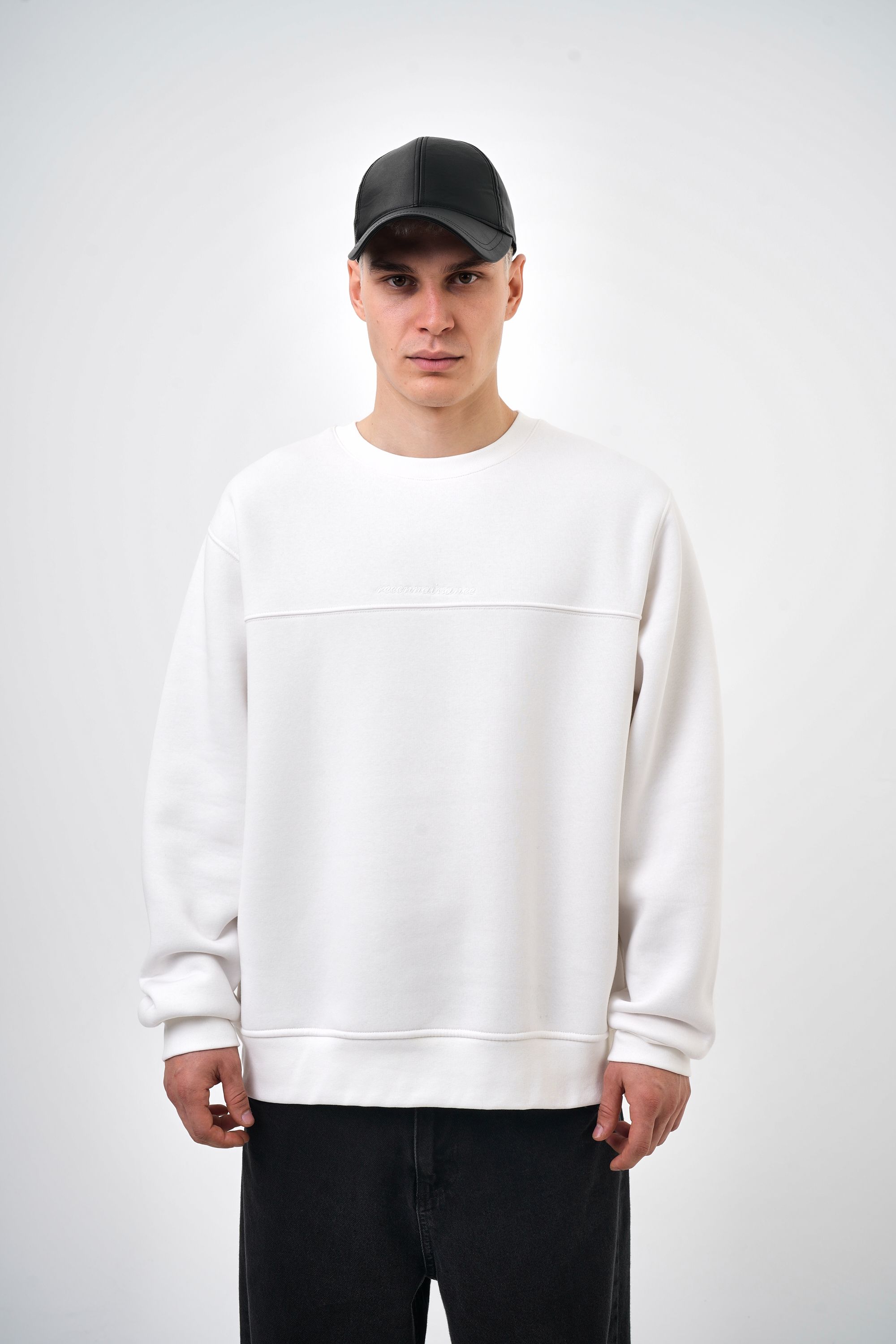 Erkek Oversize Reconnaissence Baskılı Sweatshirt - Ekru