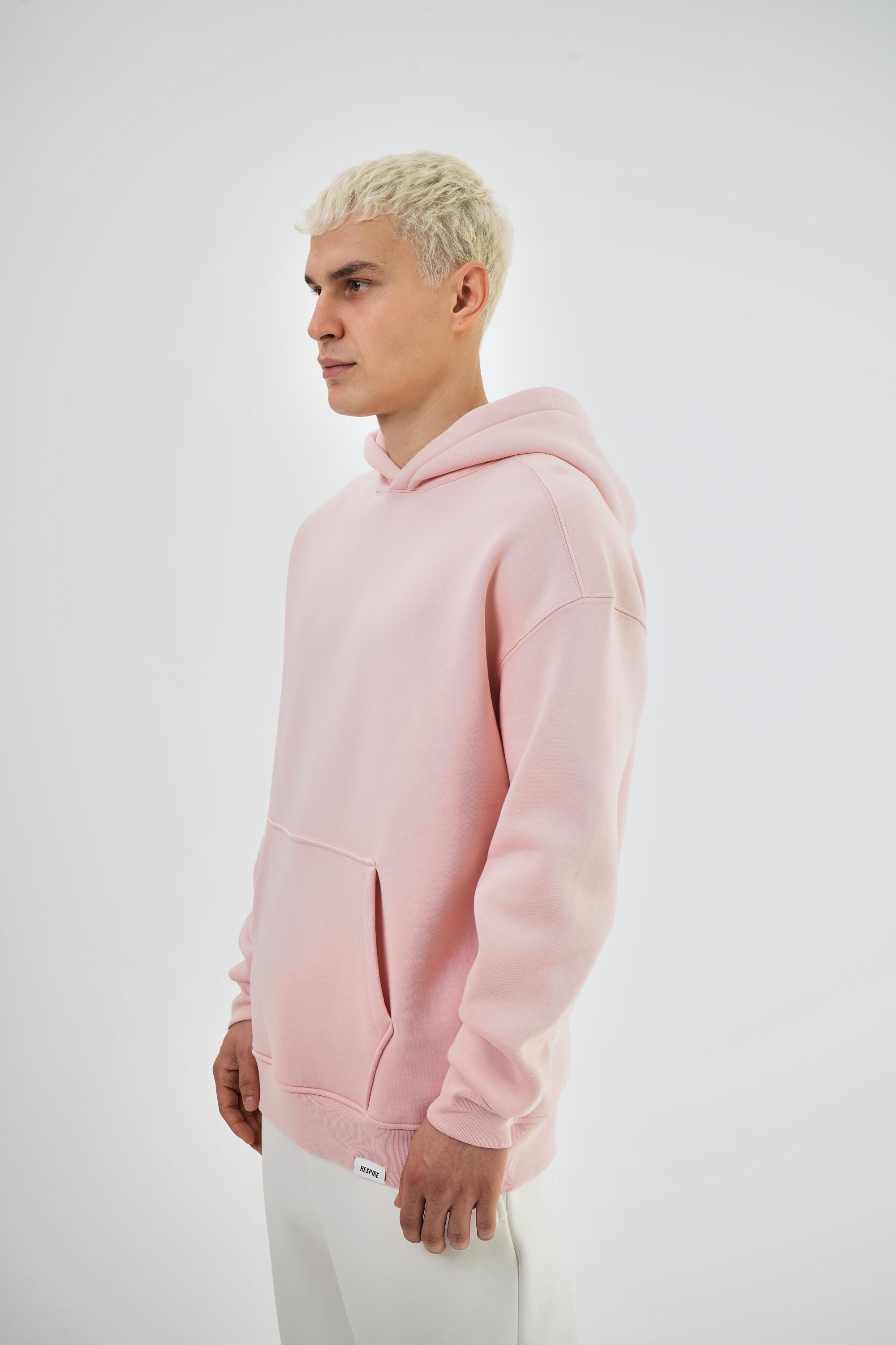 Erkek Oversize Basic Hoodie - Pembe