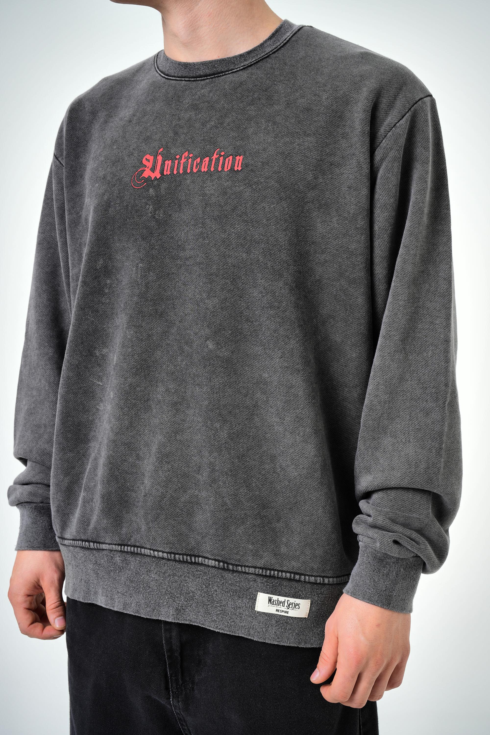 Erkek Oversize Unification Baskılı Yıkamalı Sweatshirt