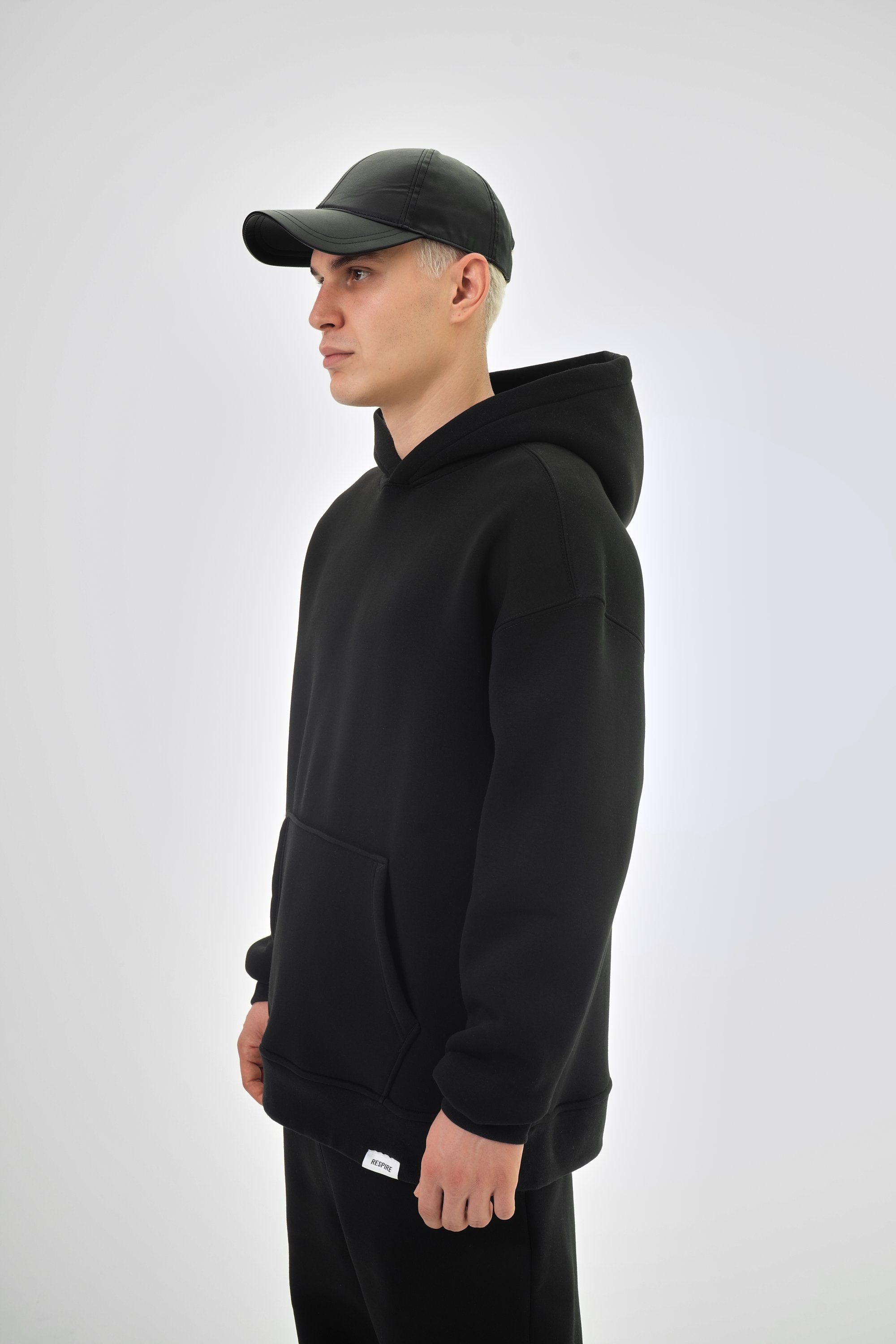 Erkek Oversize Basic Hoodie - Siyah