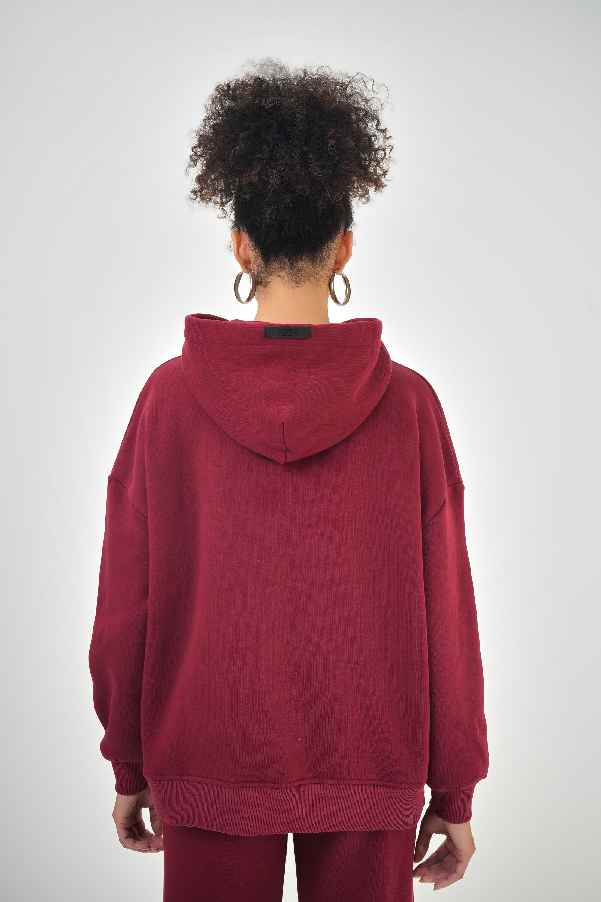 Kadın Kanguru Cepli Kapüşonlu Basic Oversize Hoodie - Bordo