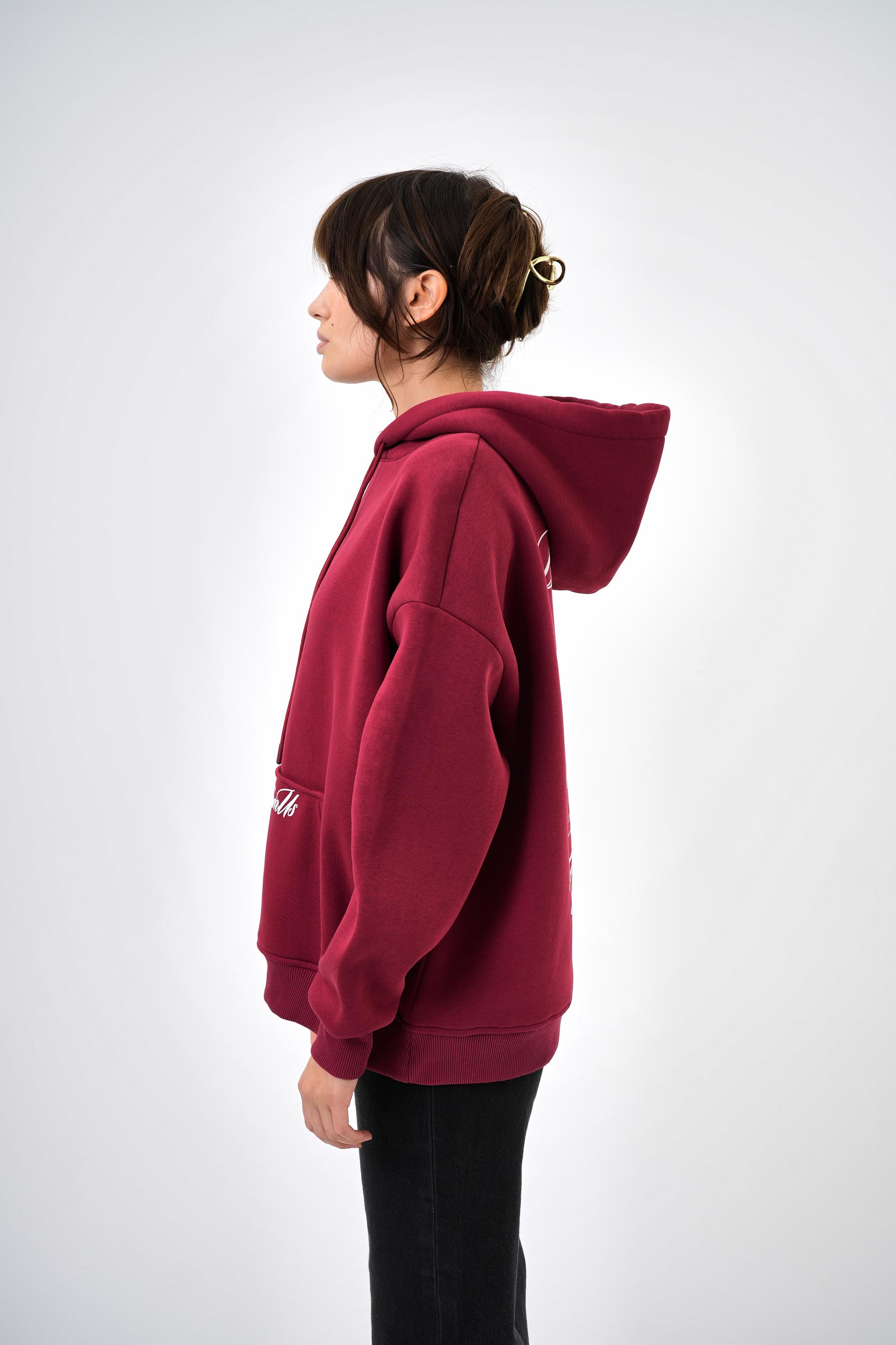 Kadın Want From Us Yazılı Kanguru Cepli Kapüşonlu Oversize Hoodie