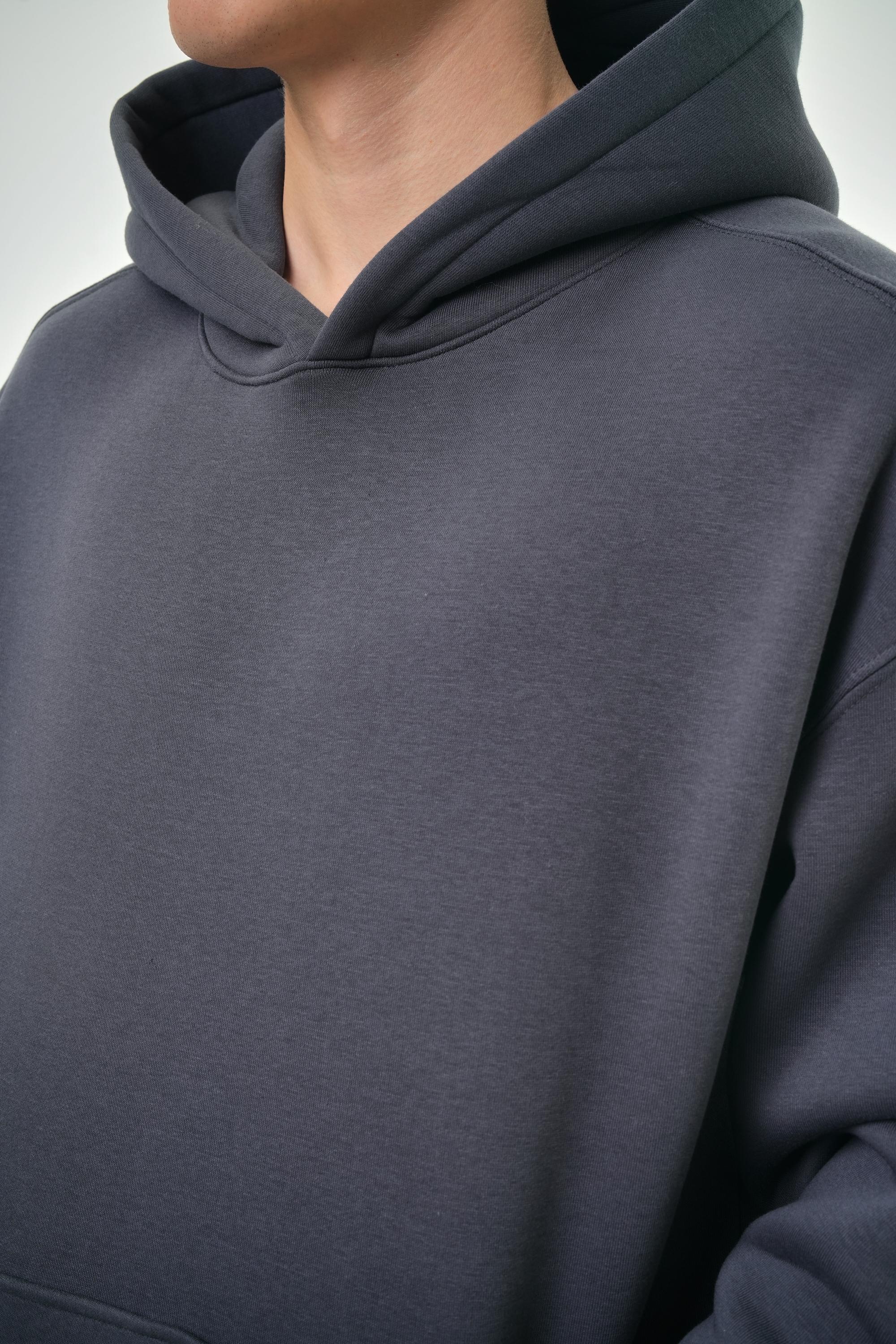 Erkek Oversize Basic Hoodie - Füme