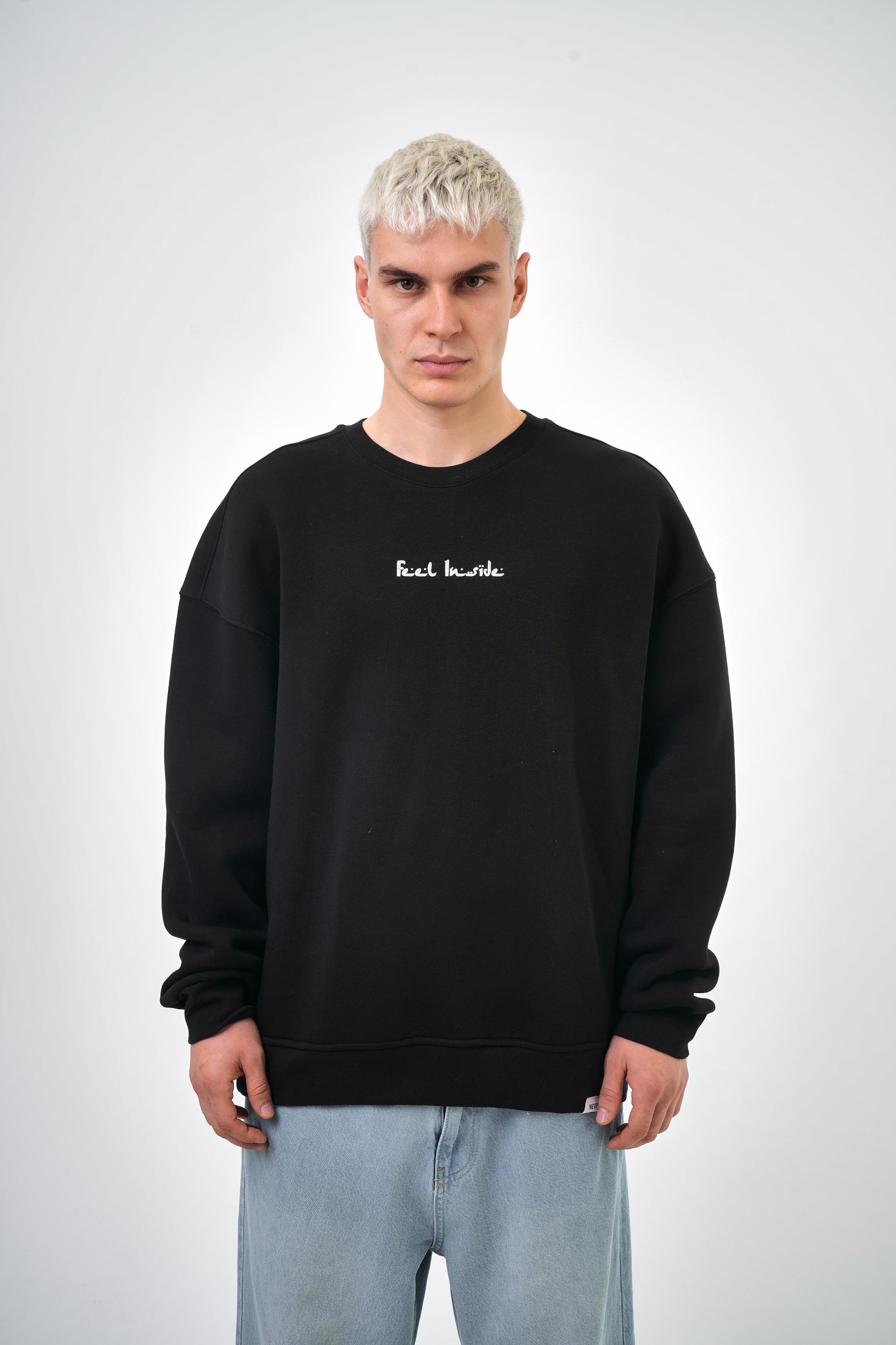 Erkek Oversize Baskılı Sweatshirt - Siyah