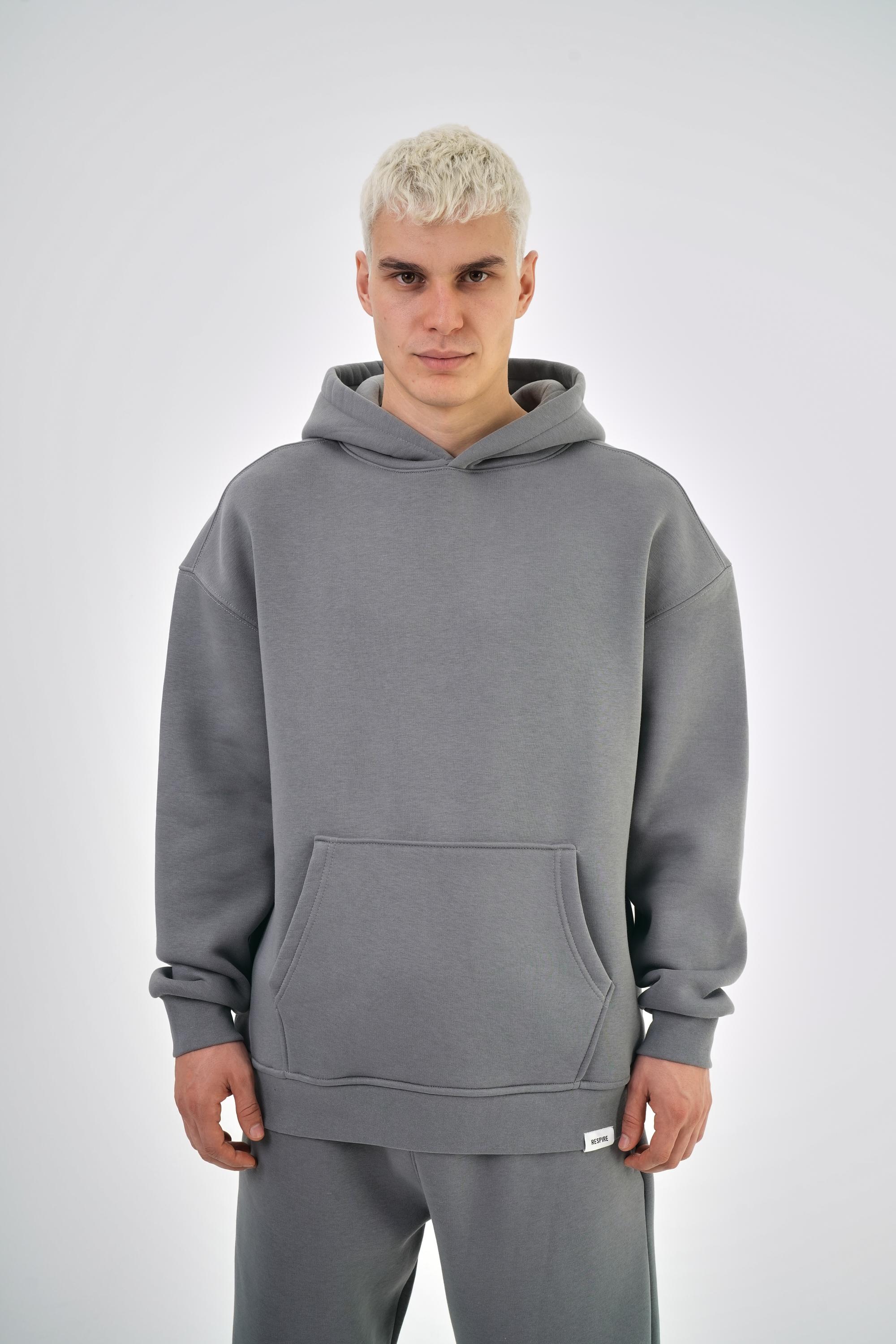 Kapüşonlu Basic Oversize Hoodie - Gri