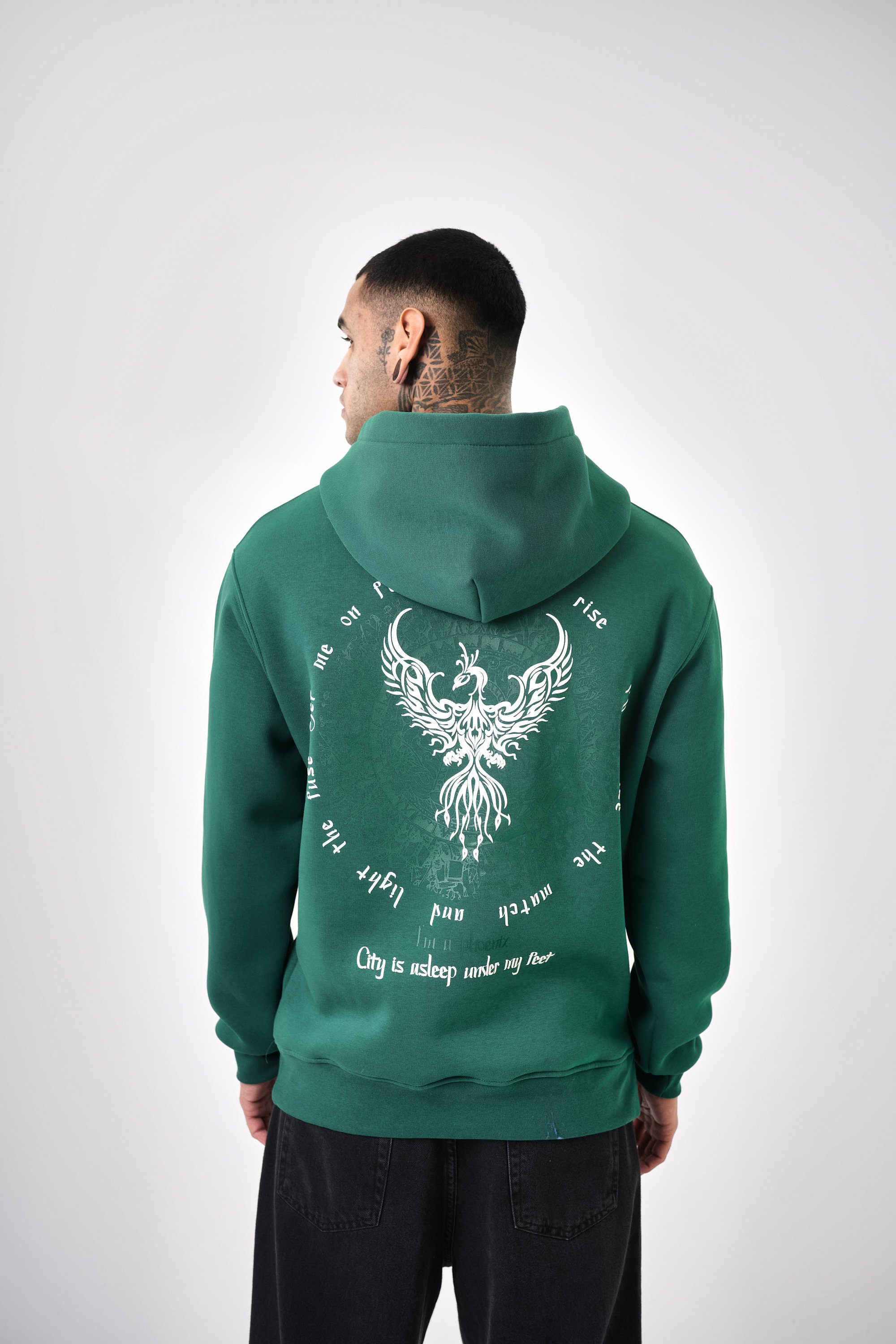 Erkek Phoenix Baskılı Oversize Hoodie - Nefti