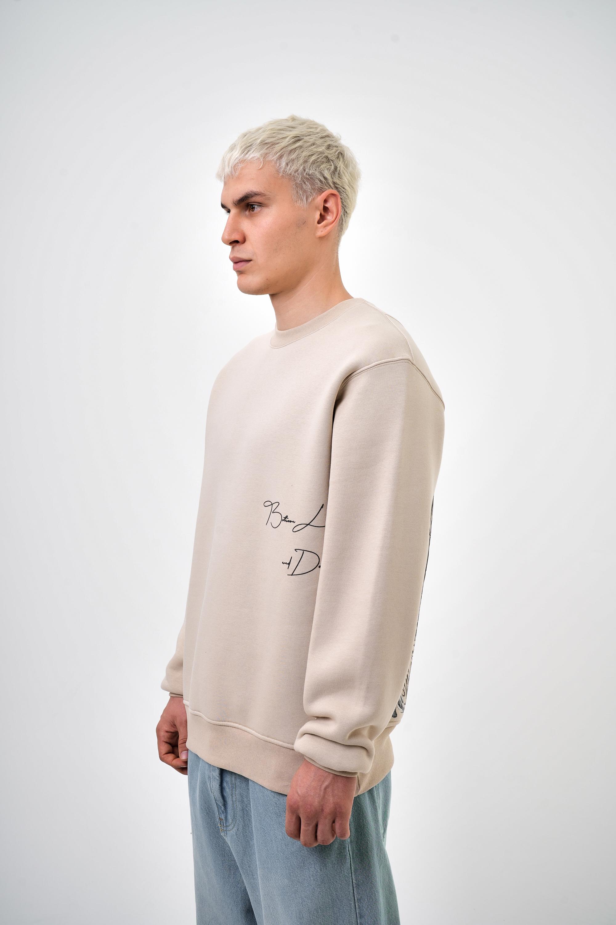 Erkek Oversize Baskılı Sweatshirt - S