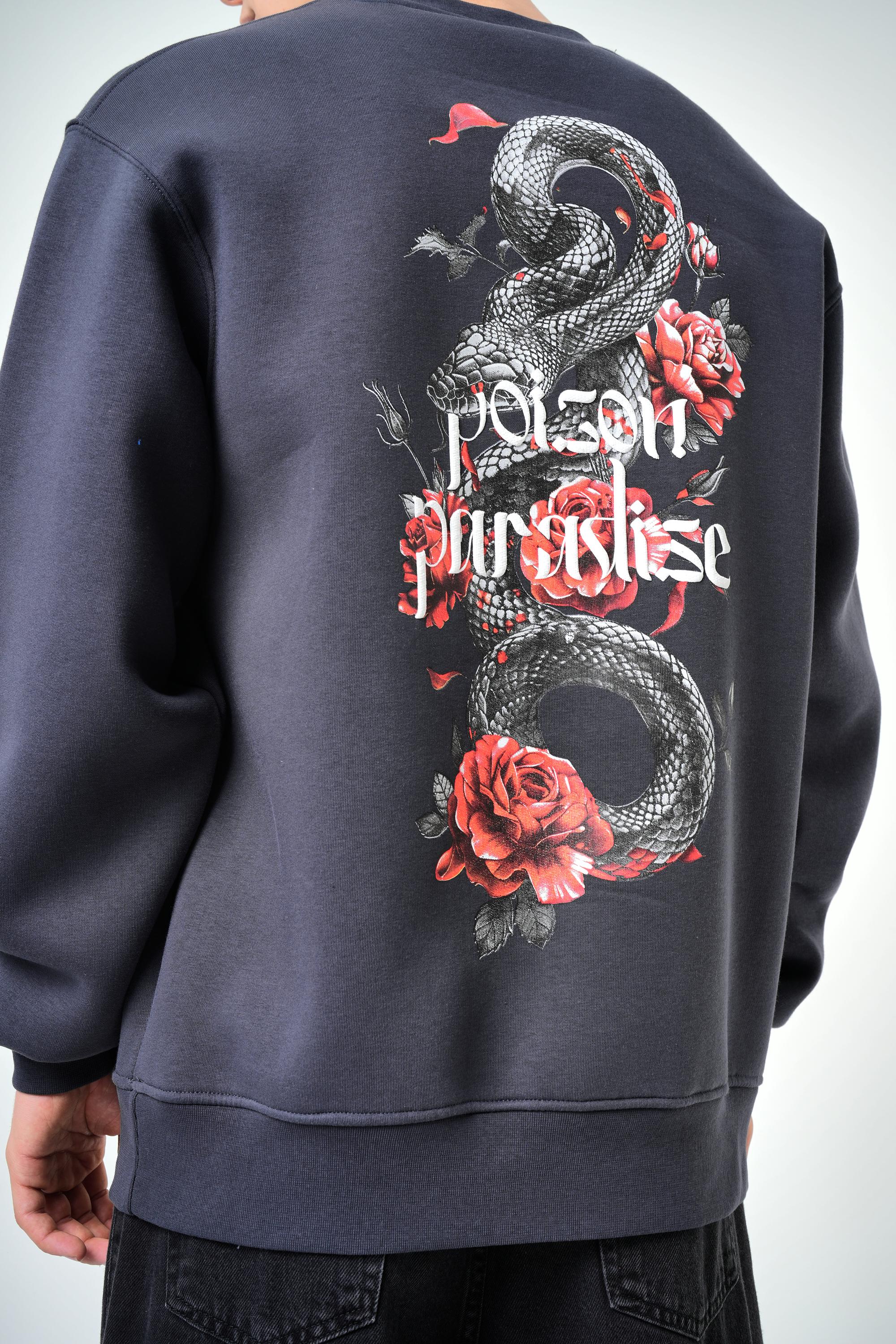 Erkek Poison Paradise Yazılı Oversize Sweatshirt - Füme