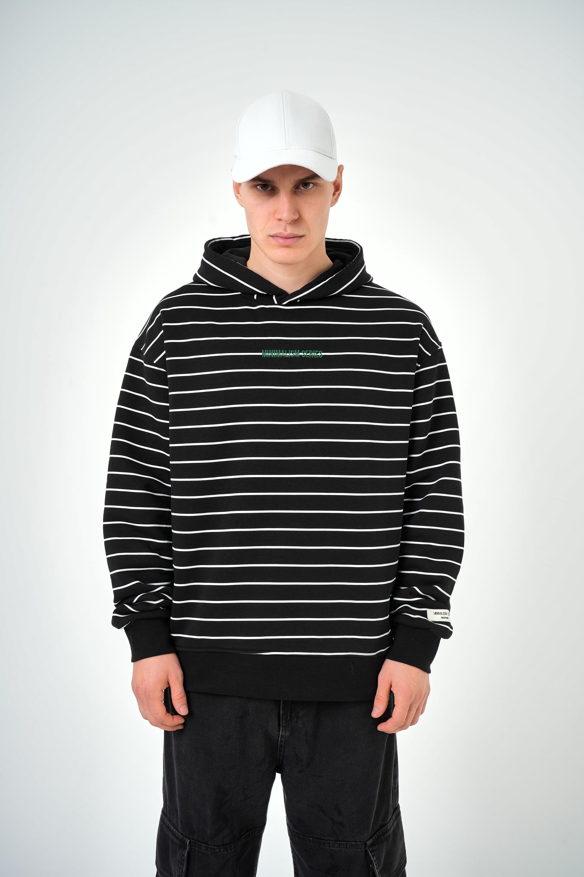 Erkek Minimalism Series Yazılı Oversize Hoodie - Siyah