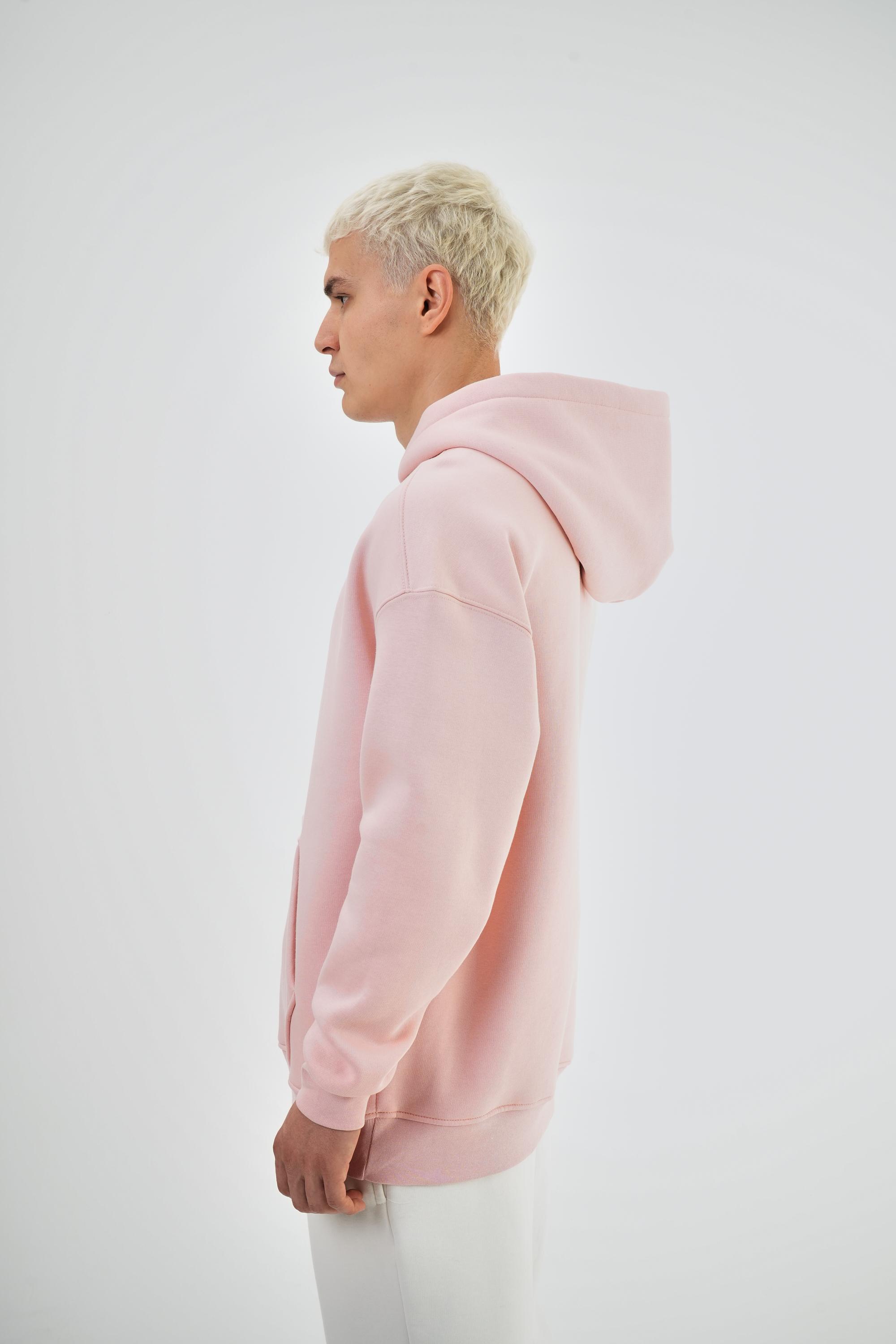 Erkek Oversize Basic Hoodie - Pembe