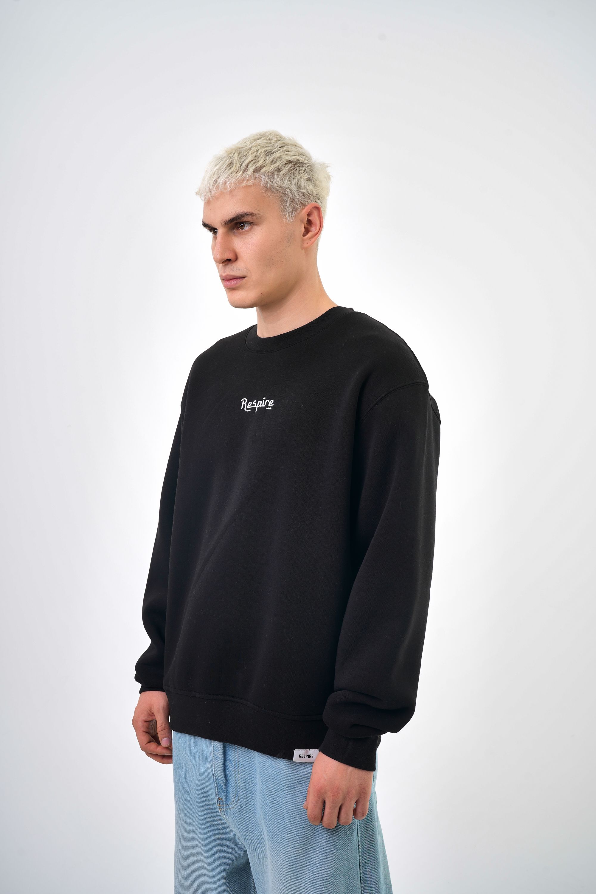 Erkek Oversize Rustic Baskılı Sweatshirt - Siyah