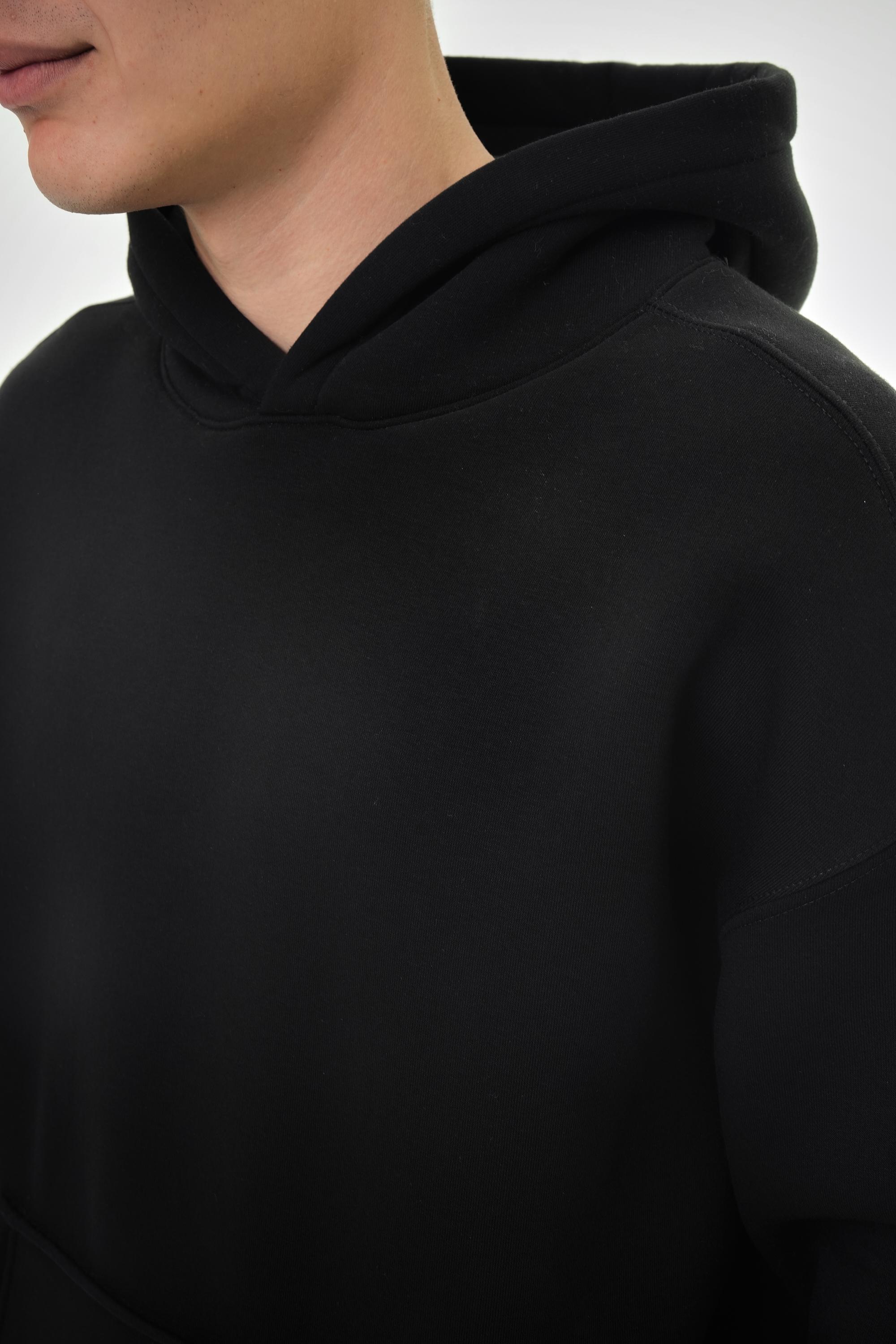 Erkek Oversize Basic Hoodie - Siyah