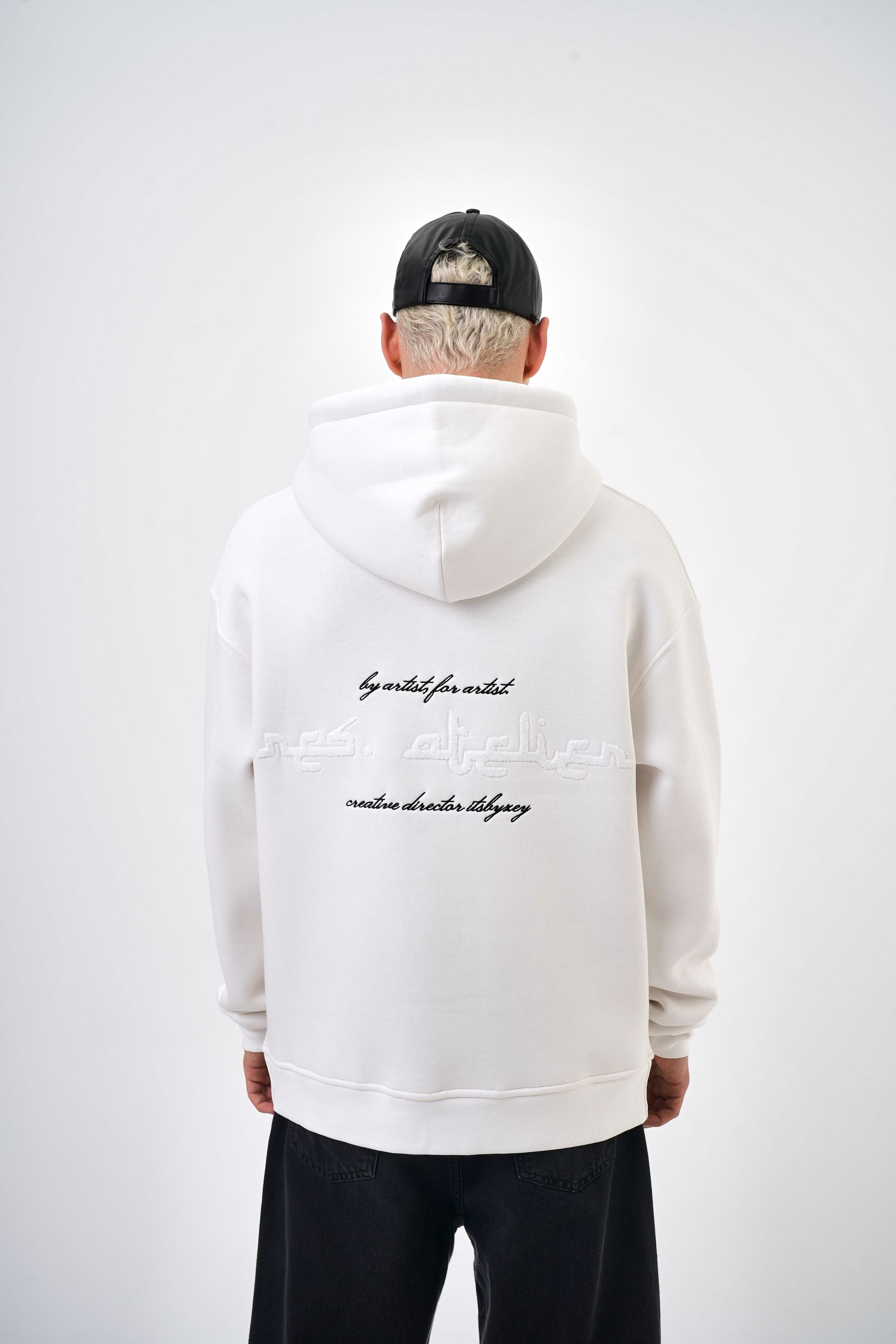 Erkek Oversize Res Atelier Baskılı Hoodie - Ekru