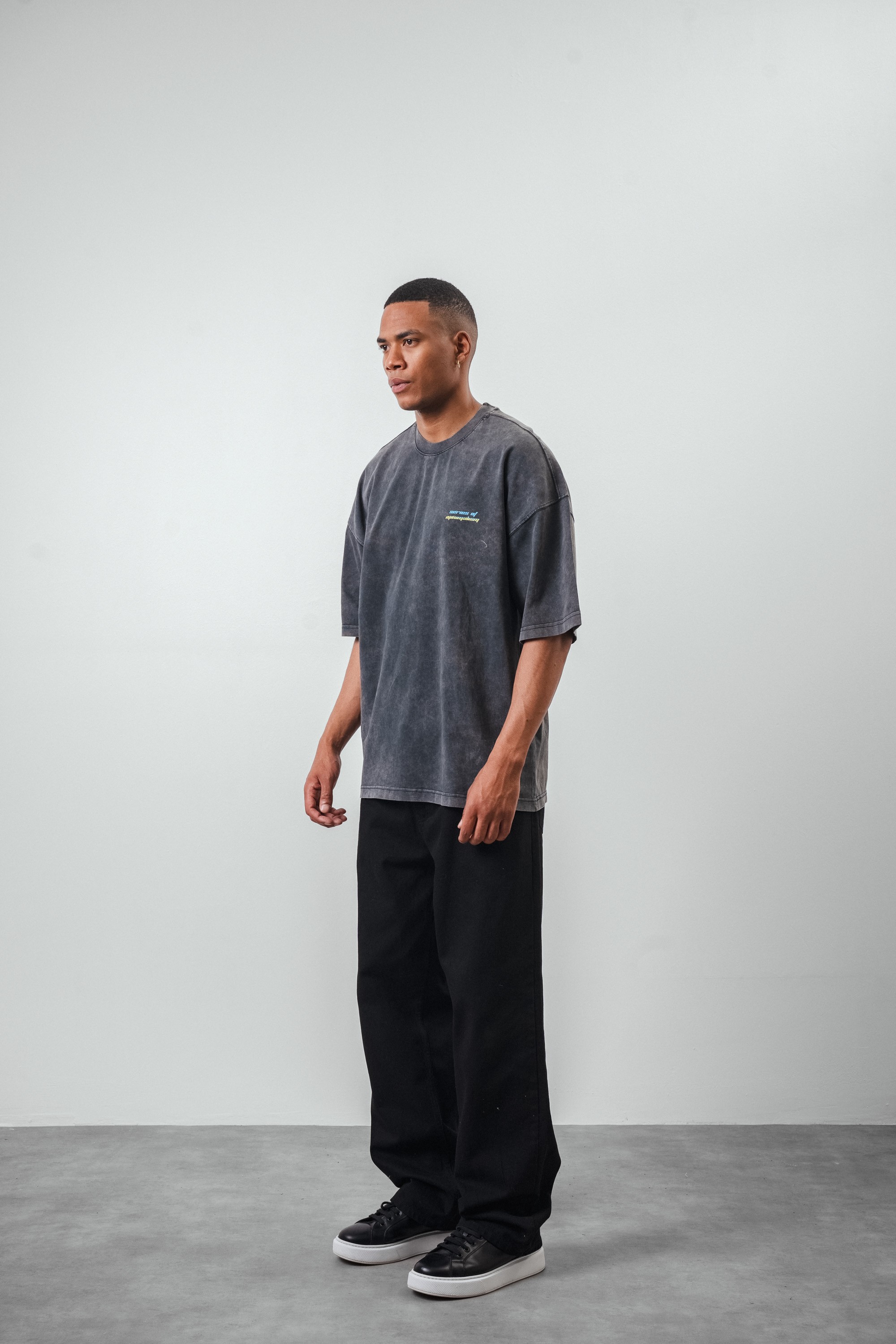 Respire Series of Minimalism Yazılı Yıkamalı Oversize T-Shirt - Siyah