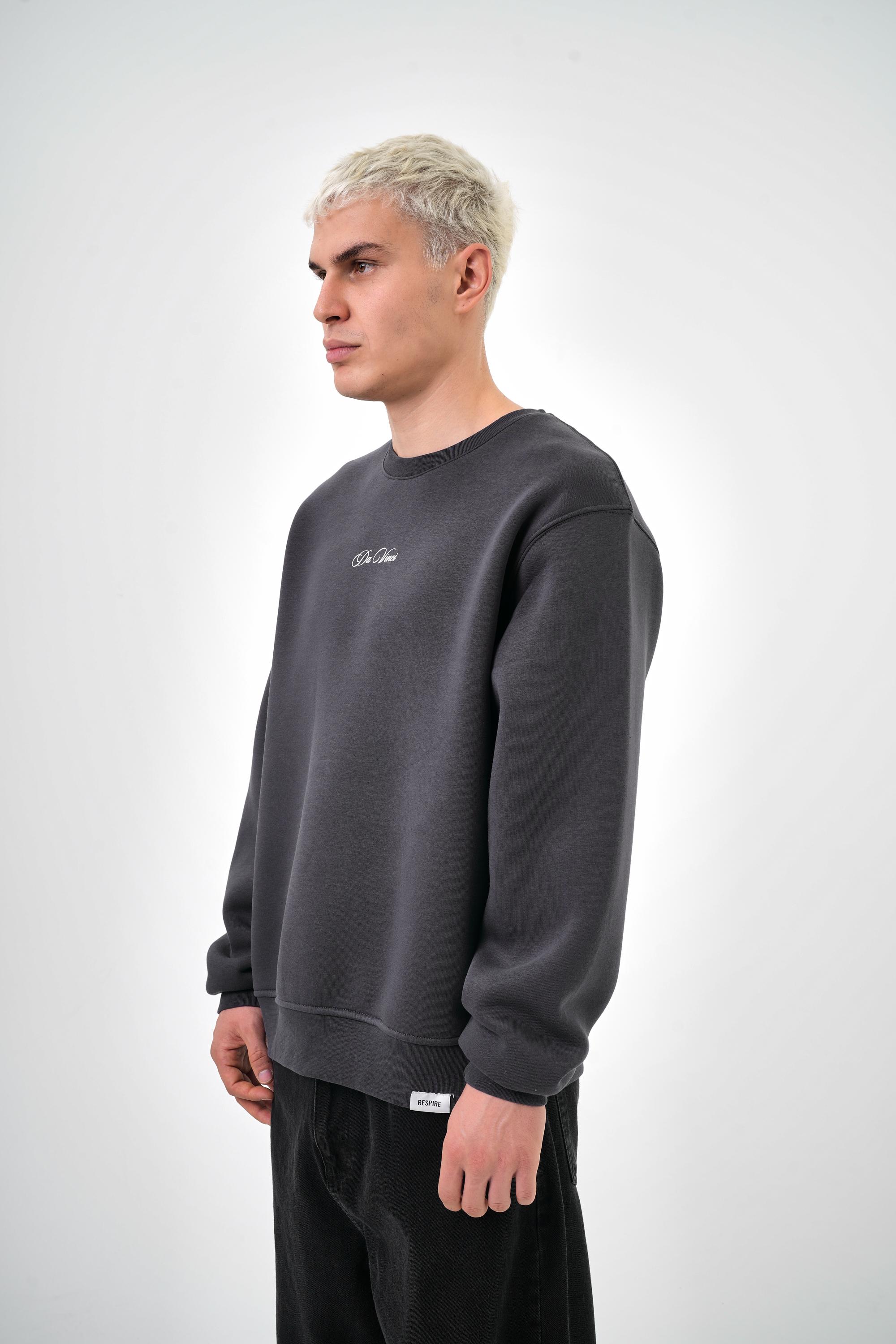  Erkek Oversize Baskılı Sweatshirt - Füme