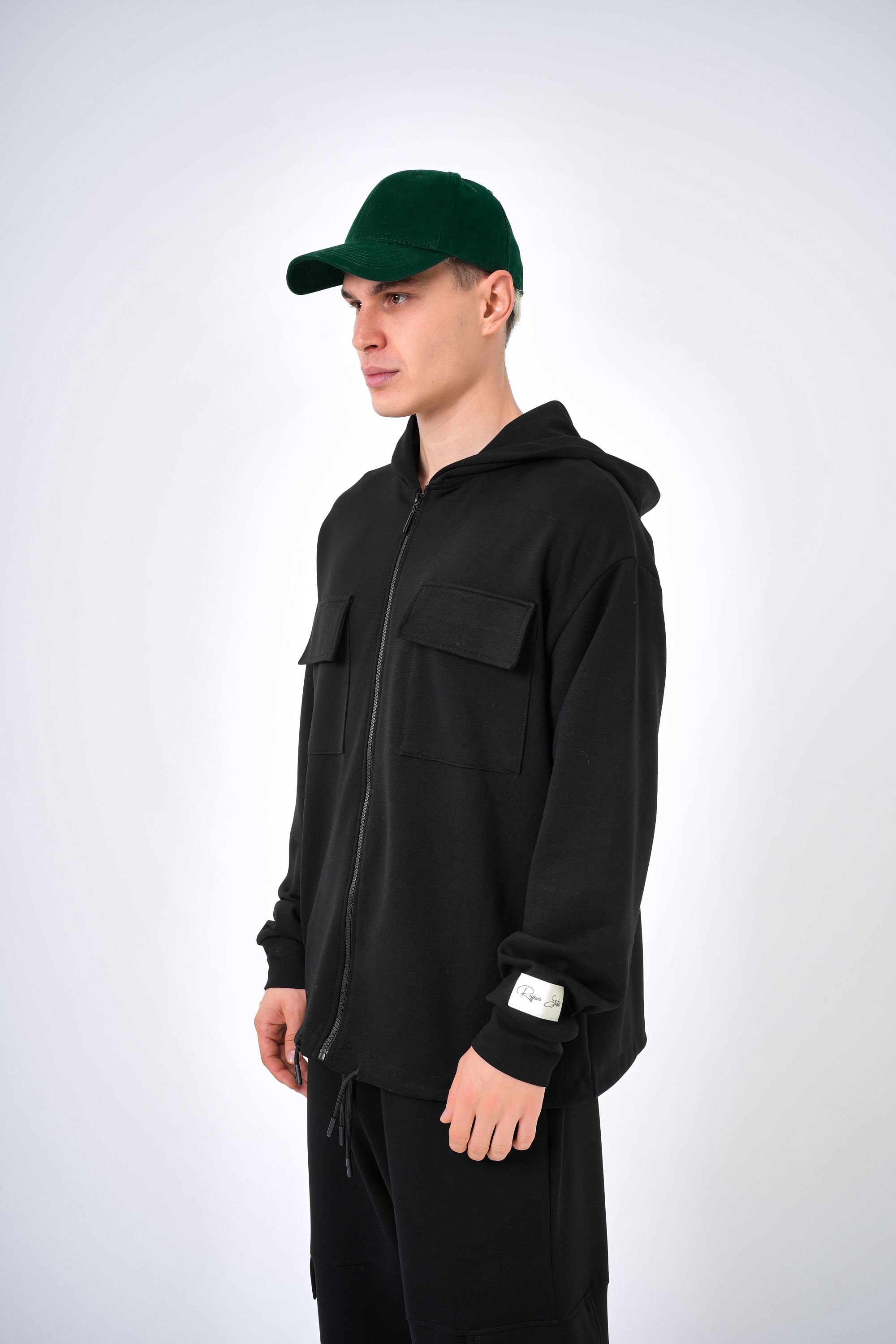 Erkek Cep Detaylı Kapüşonlu Modal Hoodie  - Siyah